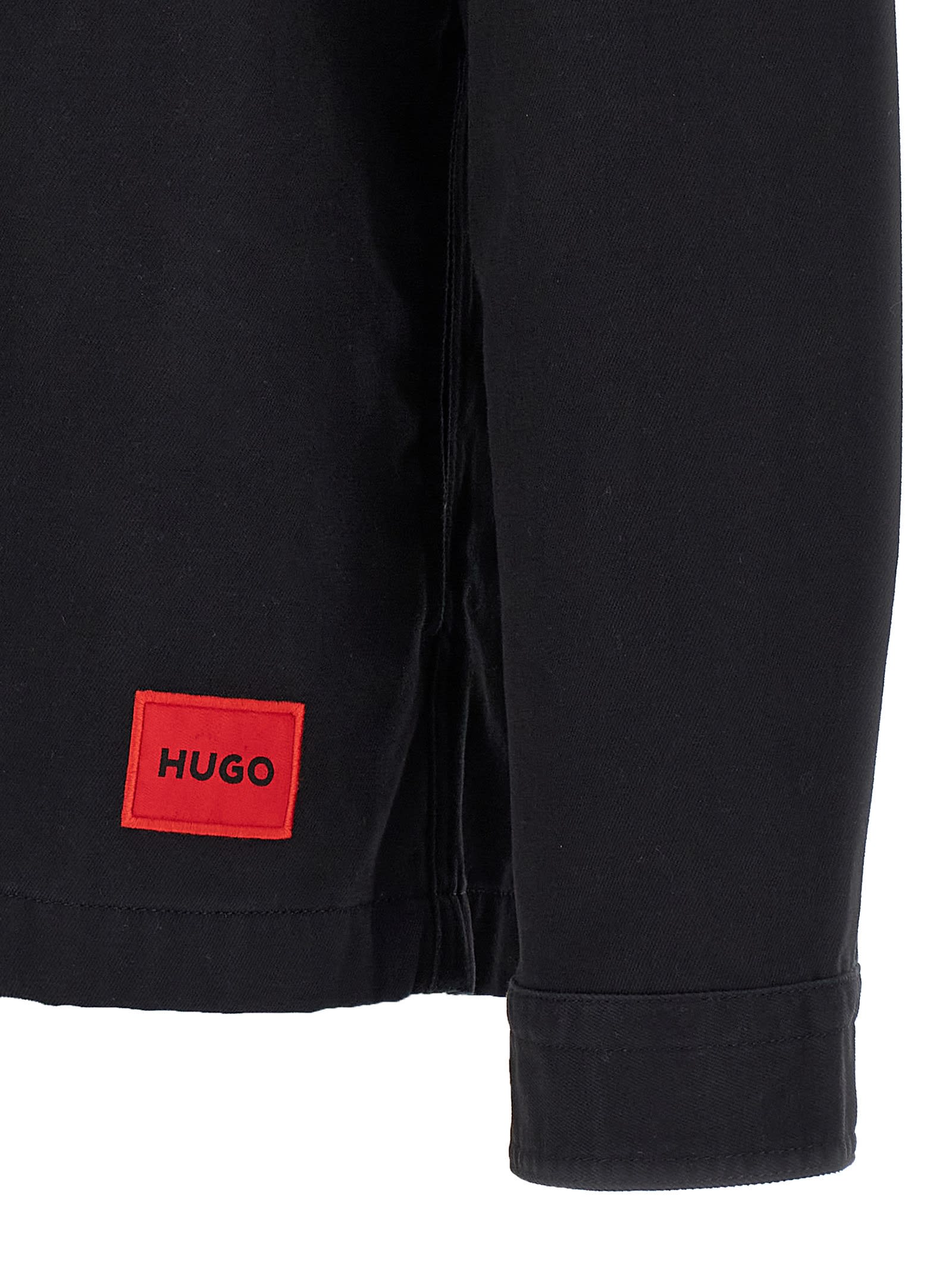 Hugo Boss Oversize-fit Overshirt In Cotton Gabardine In Black
