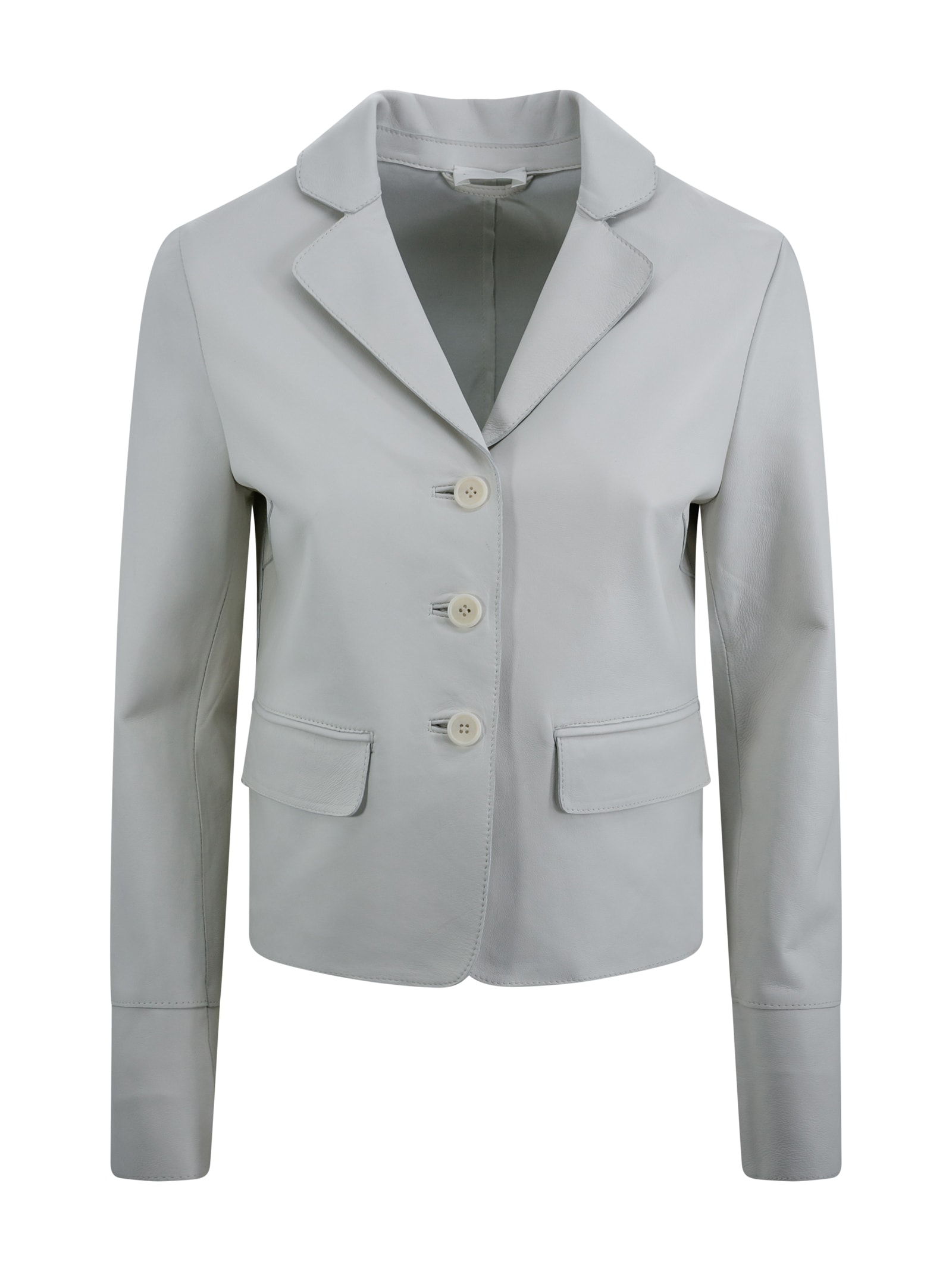 Shop P.a.r.o.s.h Leather Cropped Blazer In Cream