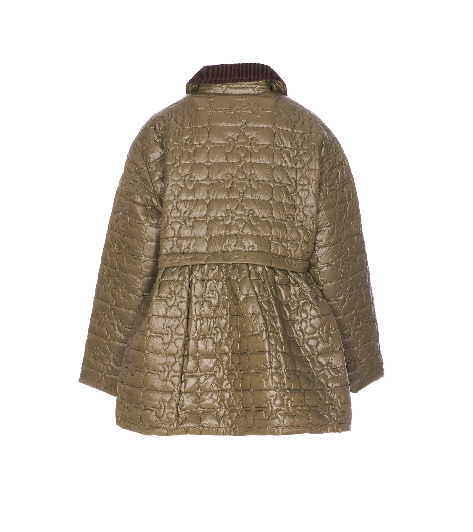 Ganni Shiny Quilt Midi Jacket In Green