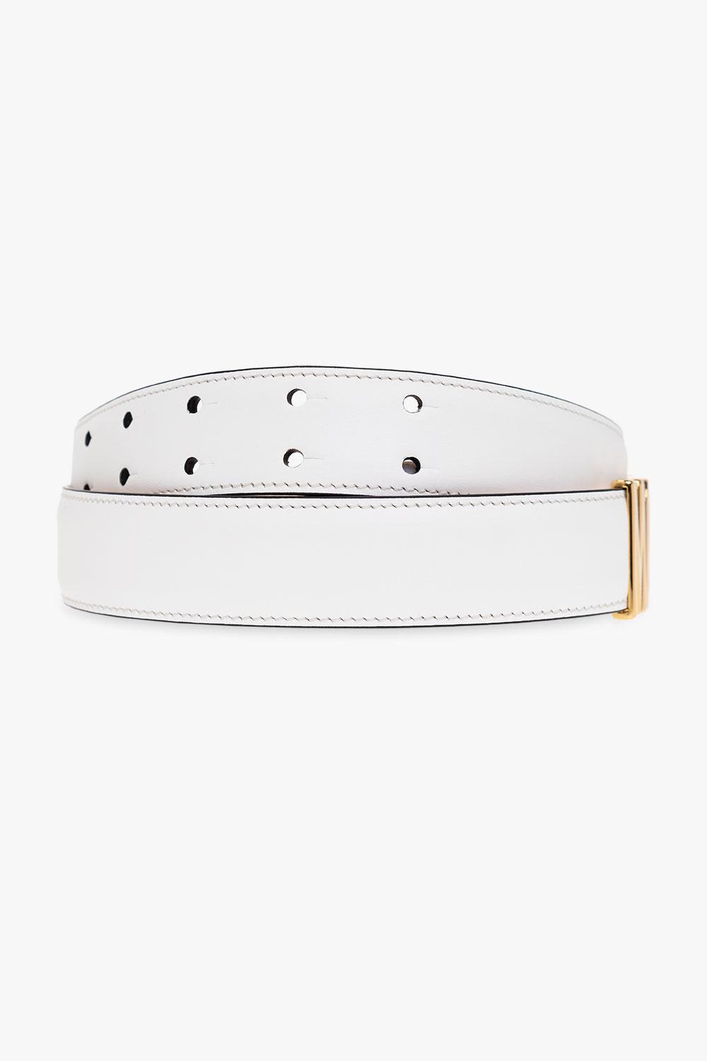 Shop Moschino Leather Belt With Logo In Bianco