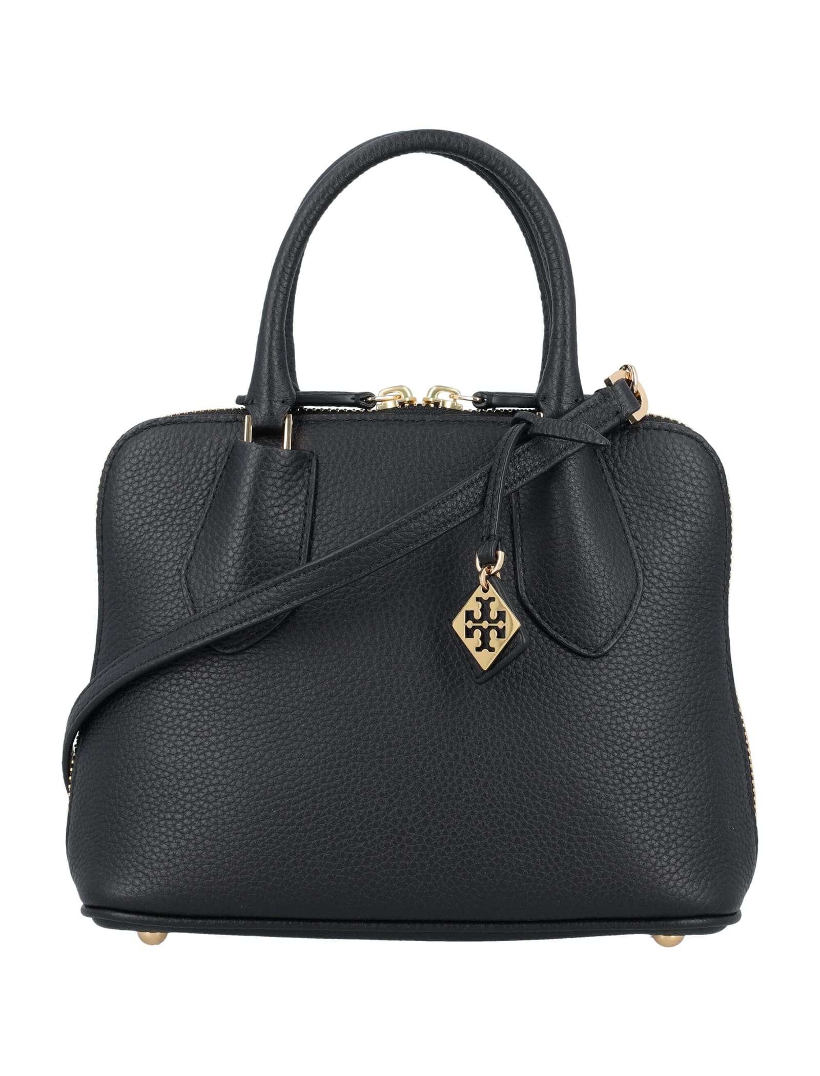 Shop Tory Burch Mini Pebbled Swing Bag In Black