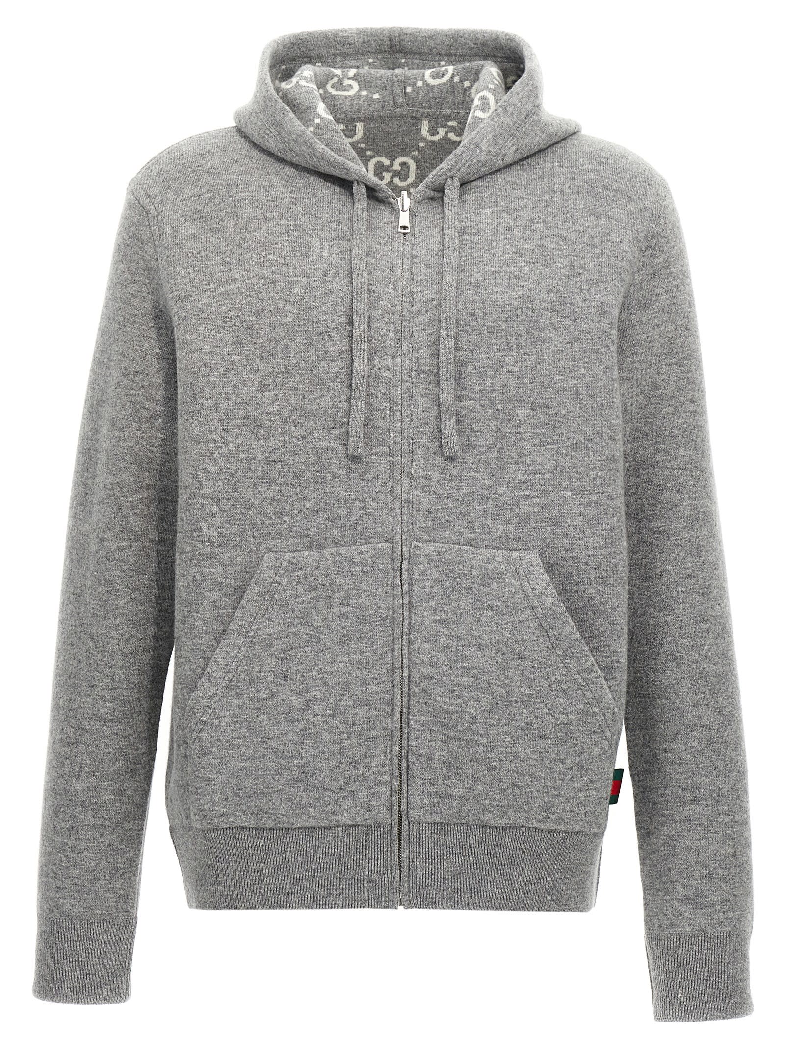 Shop Gucci Hooded Cardigan In Gray