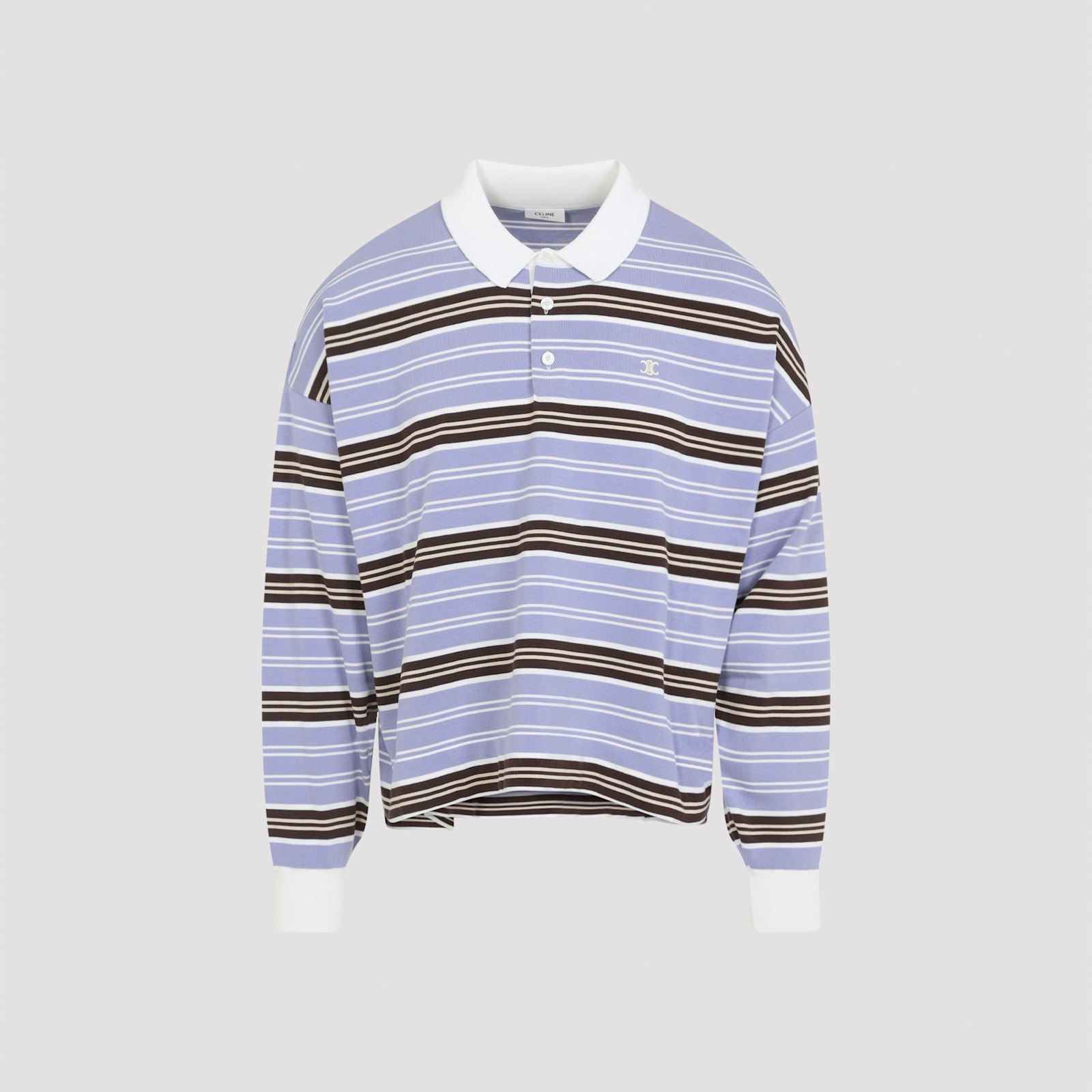 Celine Polo Sweater In Striped Cotton In Blue
