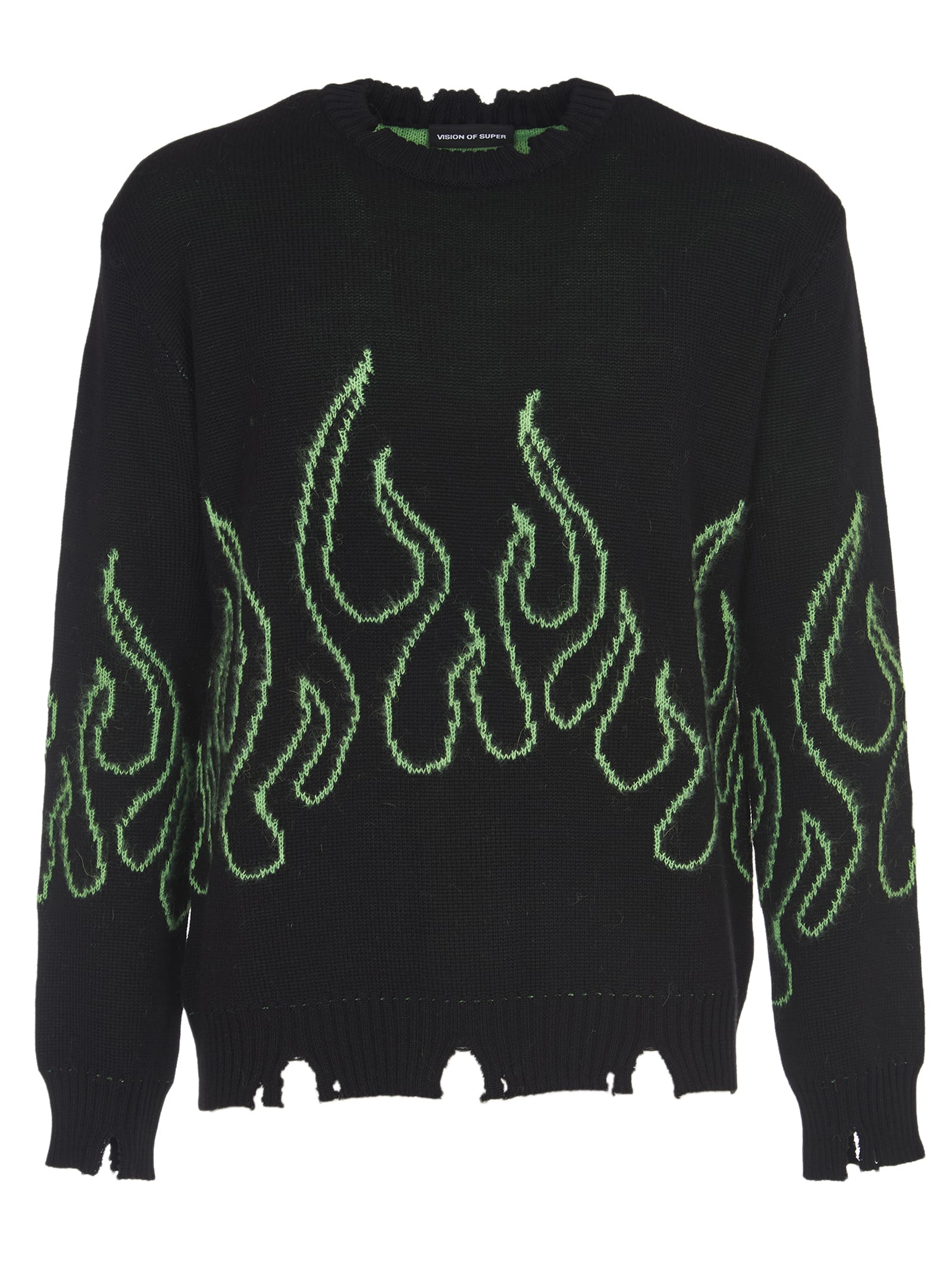 Vision of Super Green Jacquard Flames Sweater