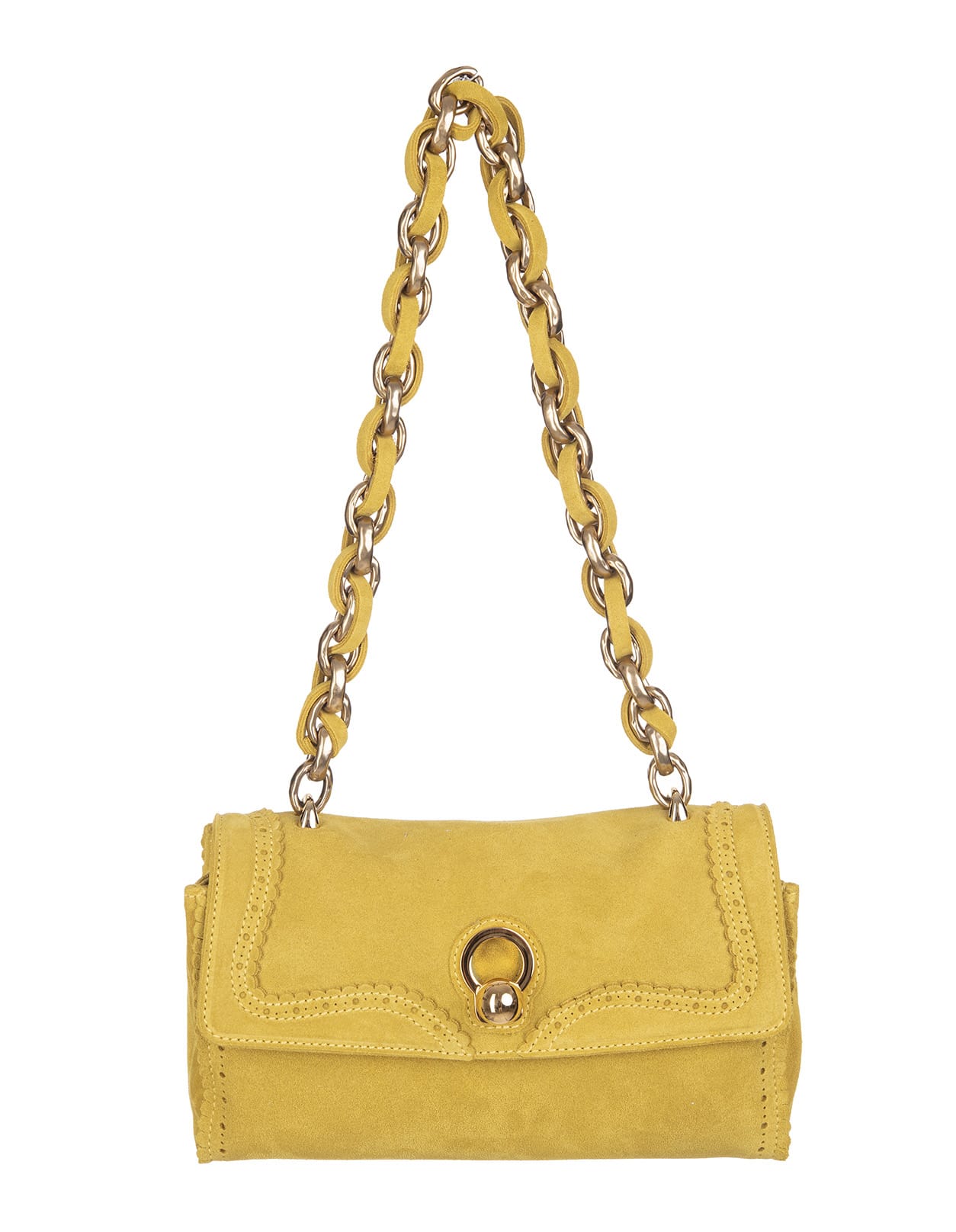 Ermanno Scervino Faubourg Baguette Bag In Yellow Suede