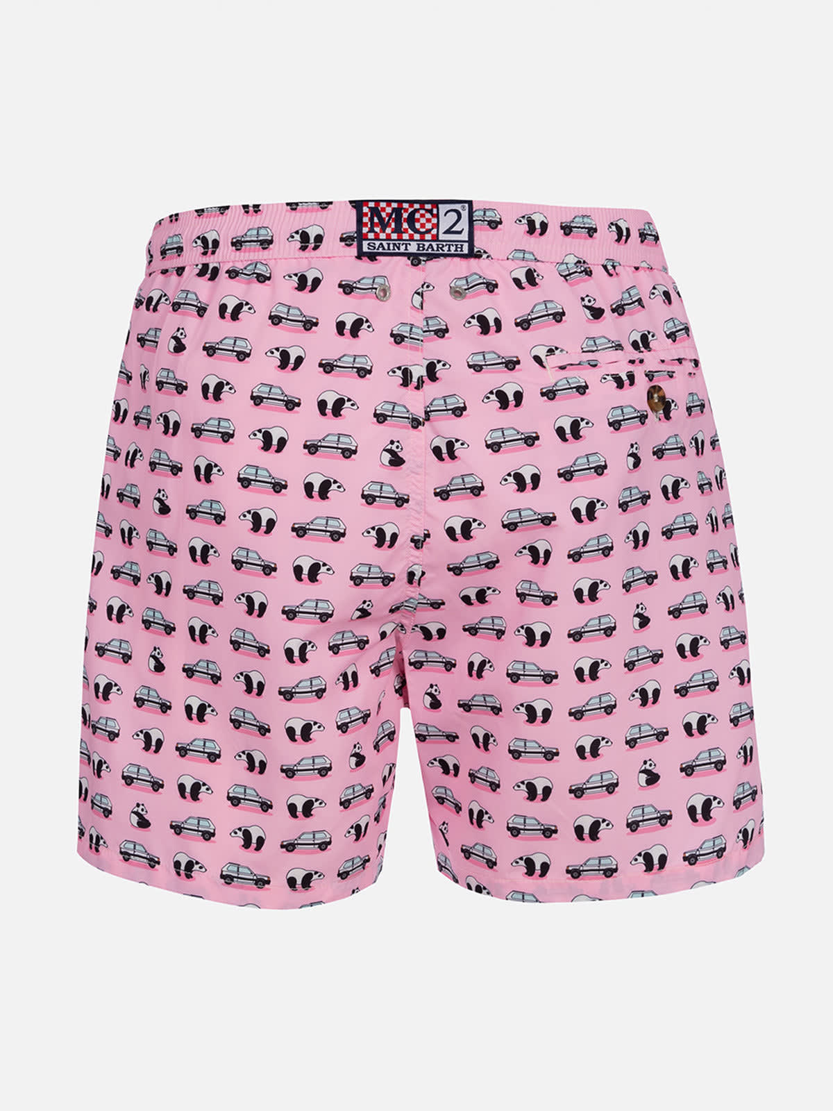 Shop Mc2 Saint Barth Man Lightweight Fabric Swim-shorts Lighting Micro Fantasy With Panda And Panda Print Panda Special E In Pink