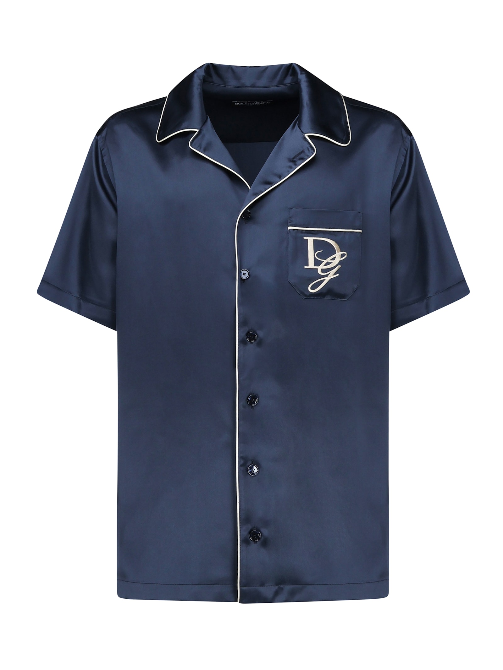 Dolce & Gabbana Blue Silk Short Sleeve Shirt In Blue
