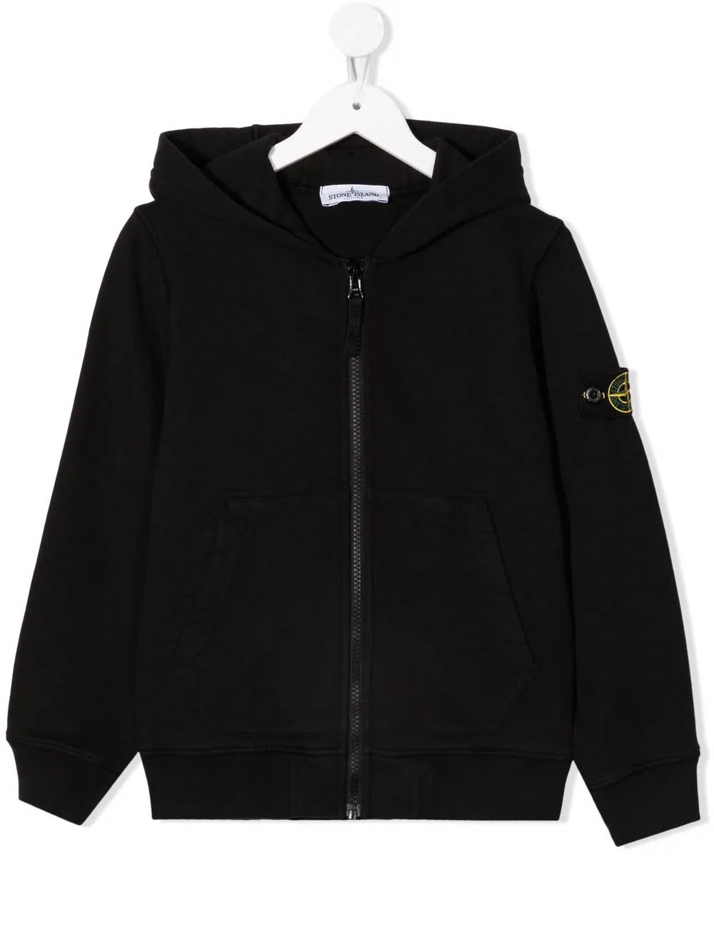 Stone Island Junior Black Kids Hoodie With Zip And Logo Patch