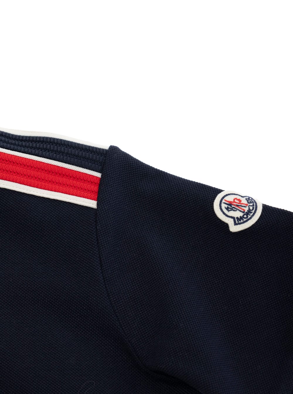 Moncler Blue Polo Shirt With Classic Collar With Striped Detail And Logo Patch On The Sleeve In Cotto Boy In Black