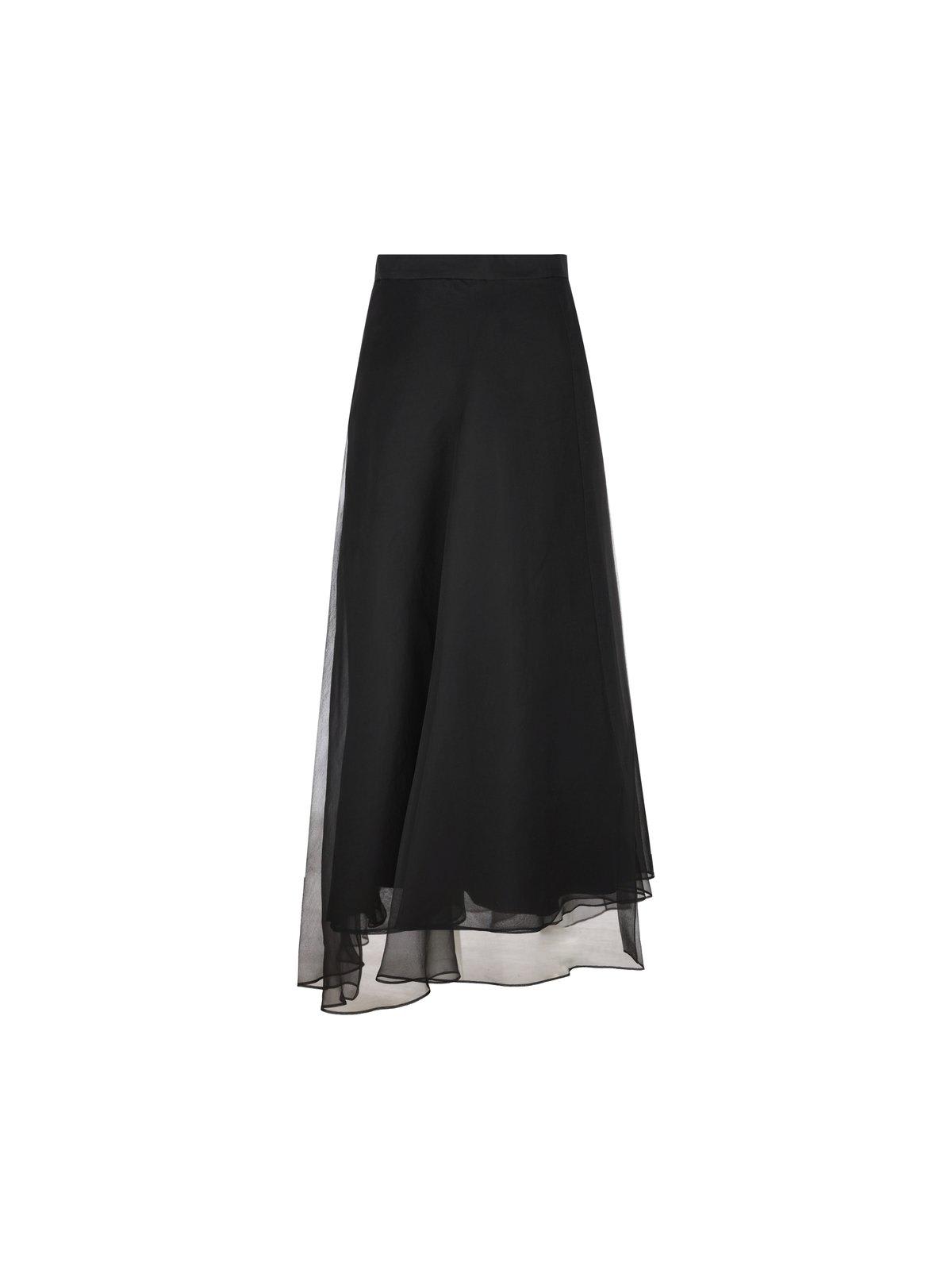 Brunello Cucinelli Layered Effect Midi Skirt In Nero
