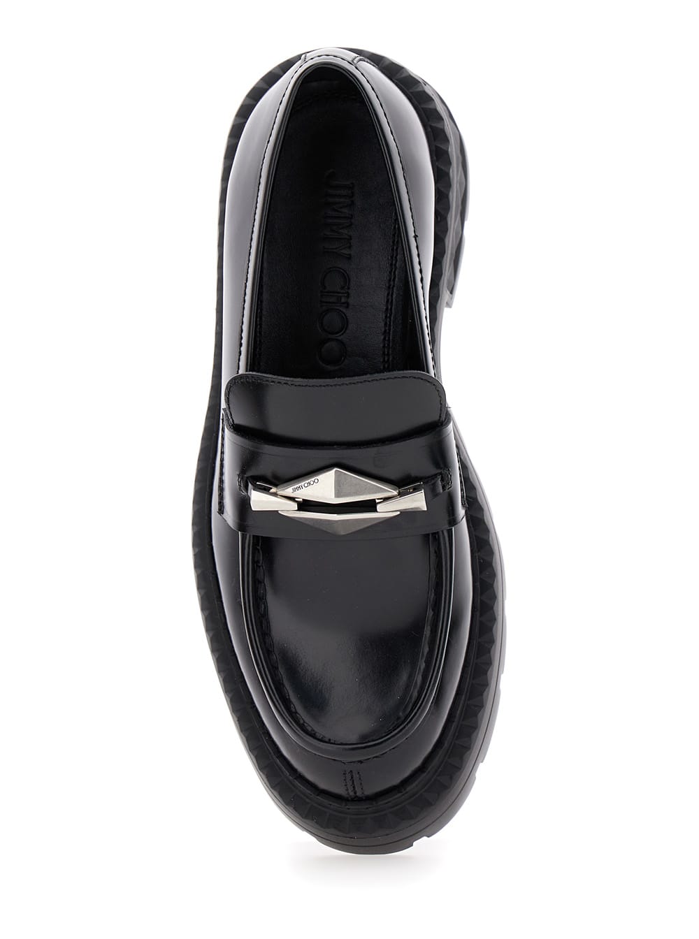 Shop Jimmy Choo Marlow Black Loafers With Diamond Shaped Detail In Leather Woman