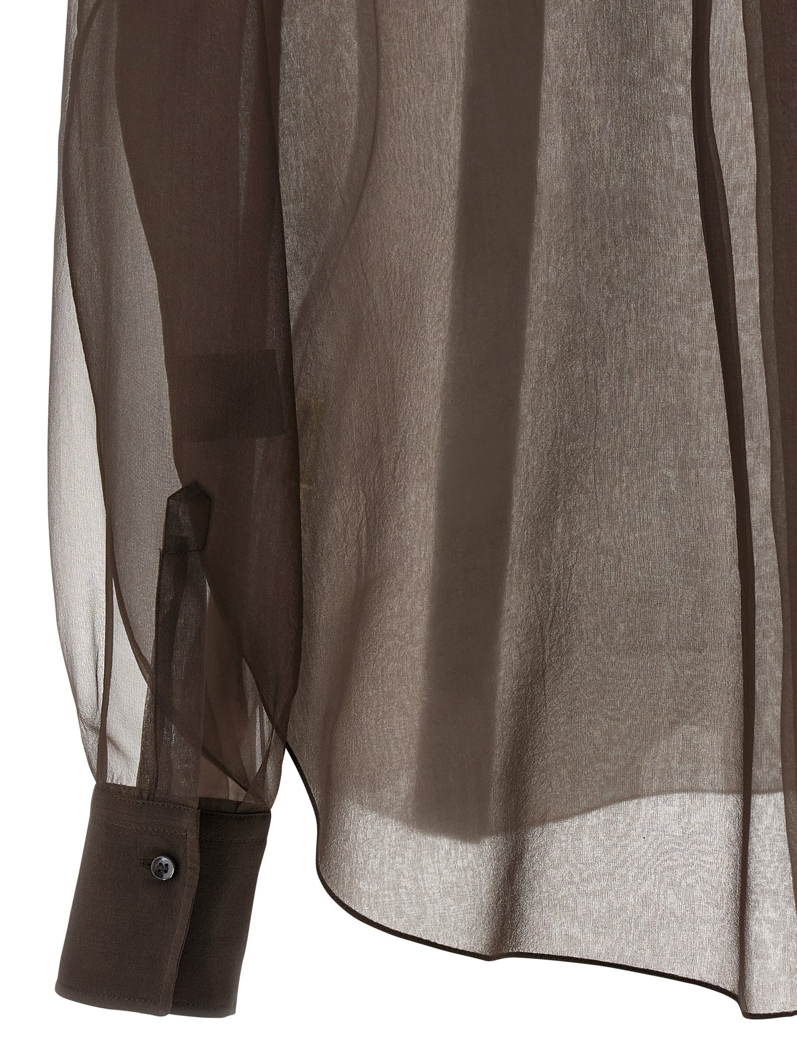 Brunello Cucinelli Sheer Long Sleeve Buttoned Cuff Shirt In Brown