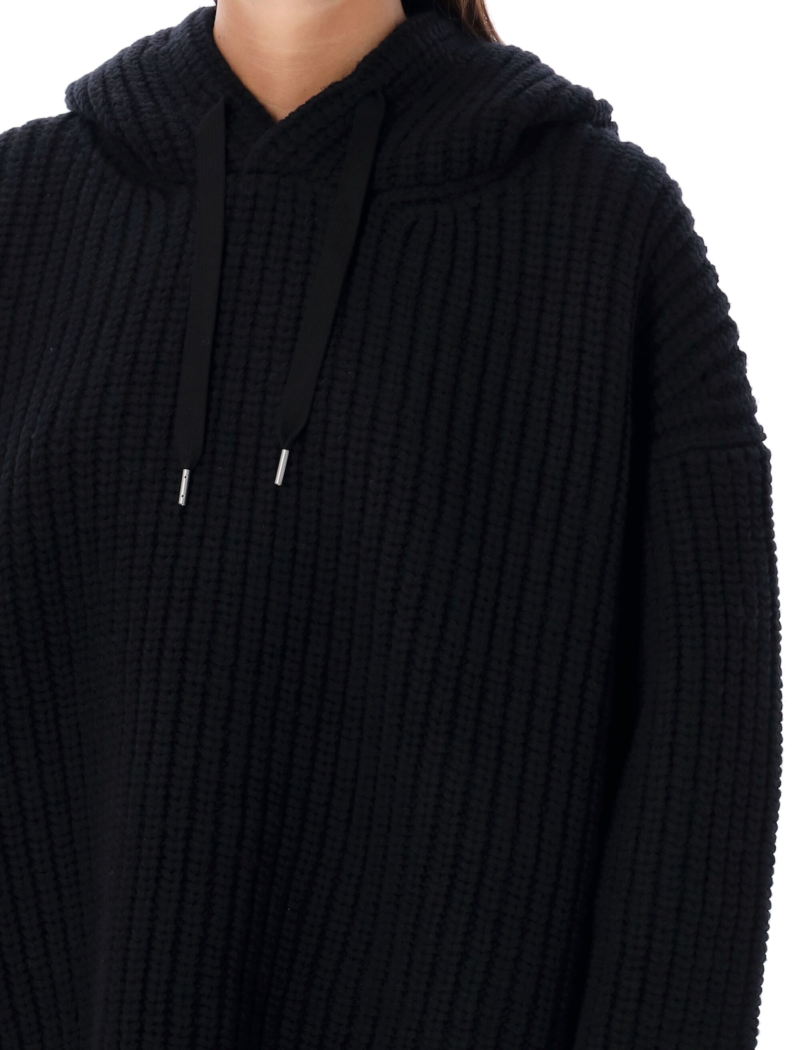 Shop Junya Watanabe Ribbed Knit Oversized Hoodie In Black