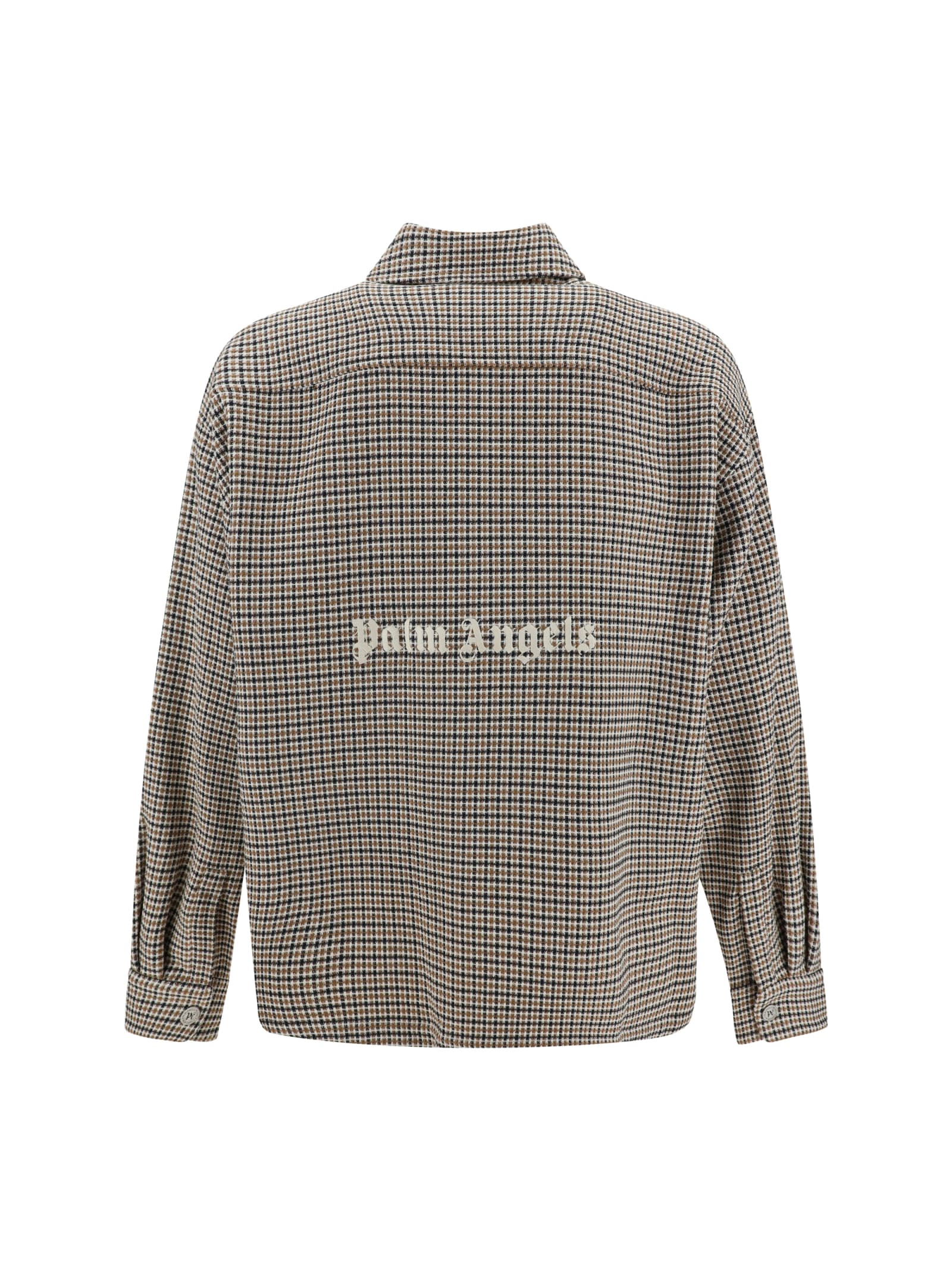 Palm Angels Check Back Logo Overshirt In Multicolor Off White