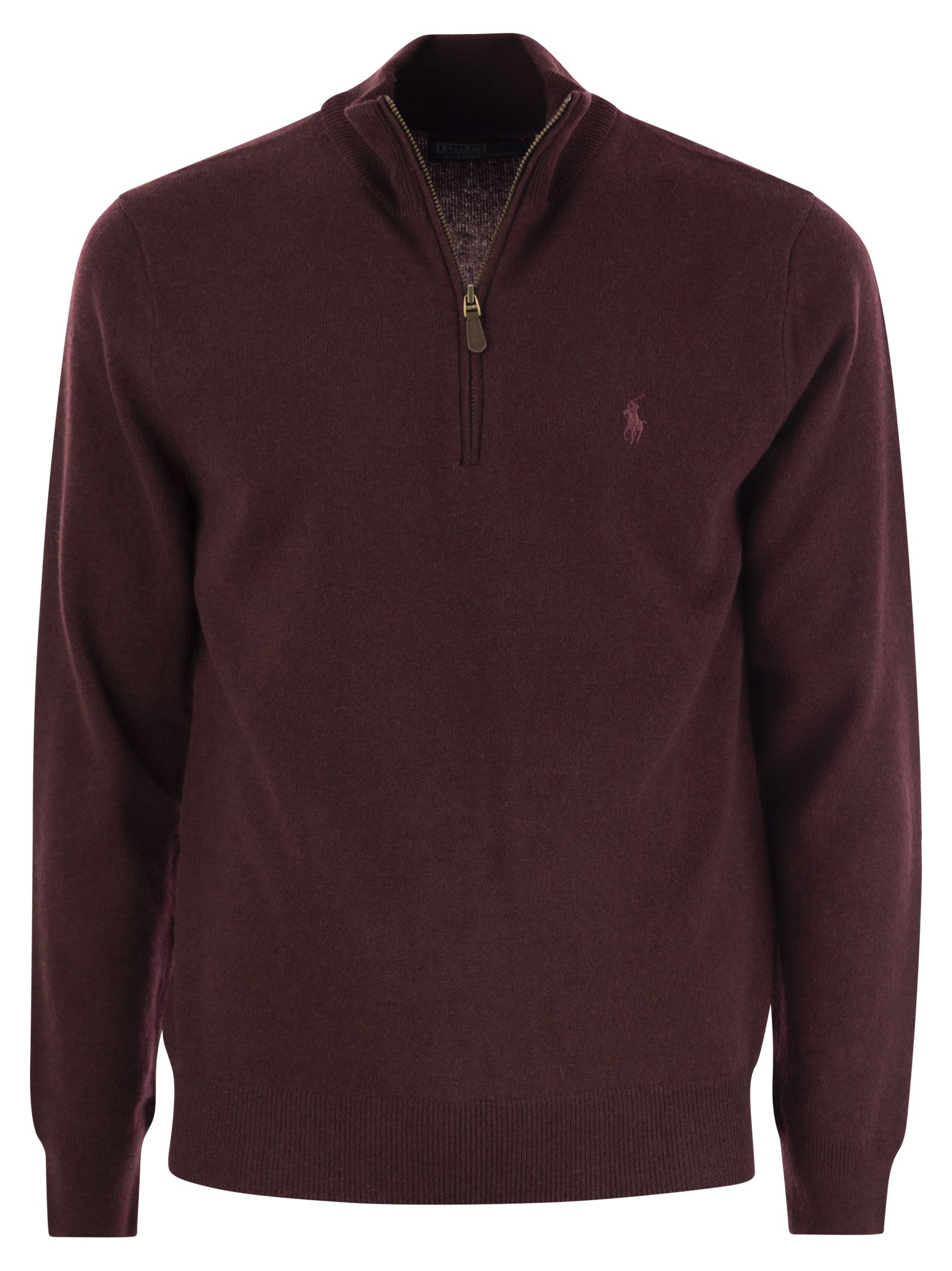 Polo Ralph Lauren Wool Pullover With Half Zip In Burgundy