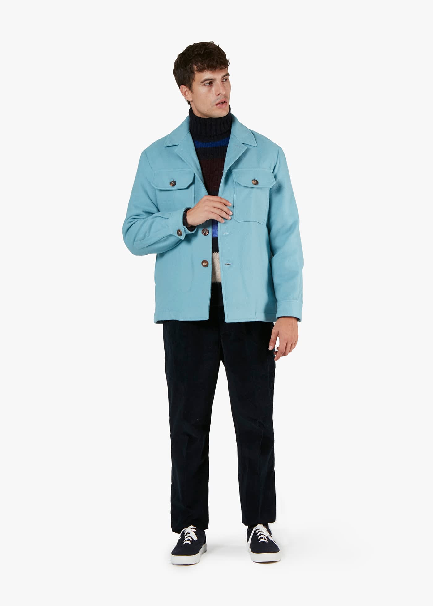 Doppiaa Aamenofi Light Blue Cotton Jacket With Frontal Pockets In Blue