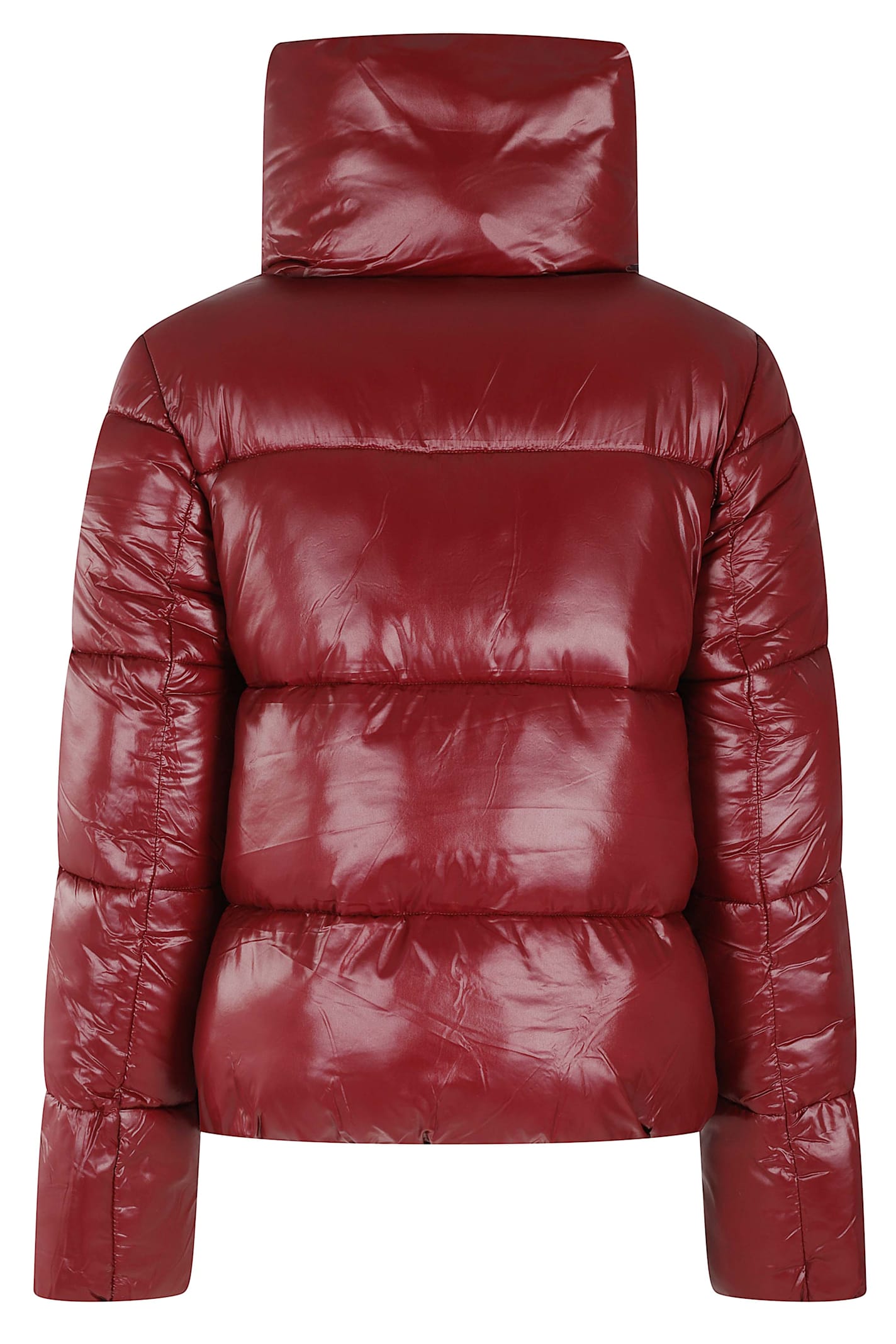Save The Duck Quilted Plumtech Insulated Down Jacket With High Collar In Burgundy