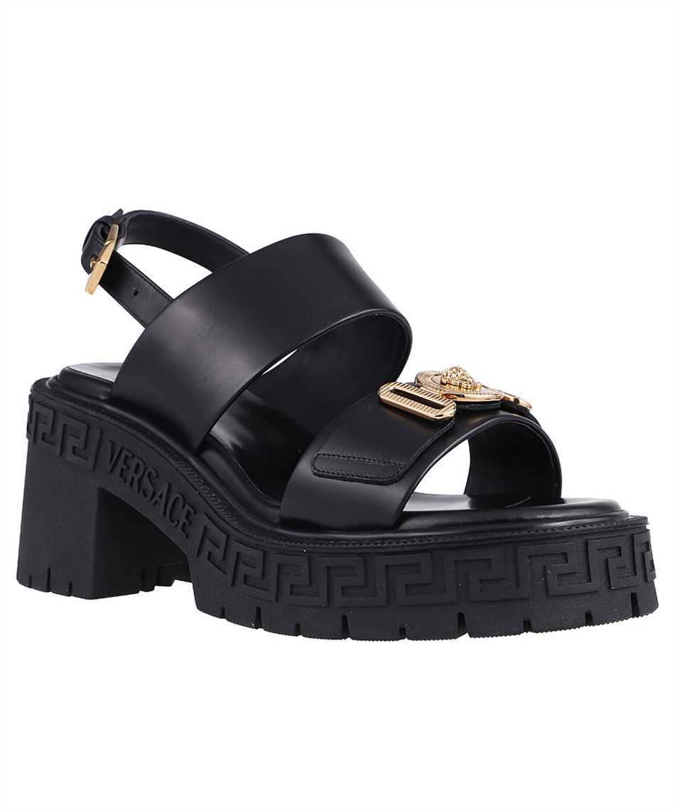 Versace Logo Detail Leather Sandals In Black