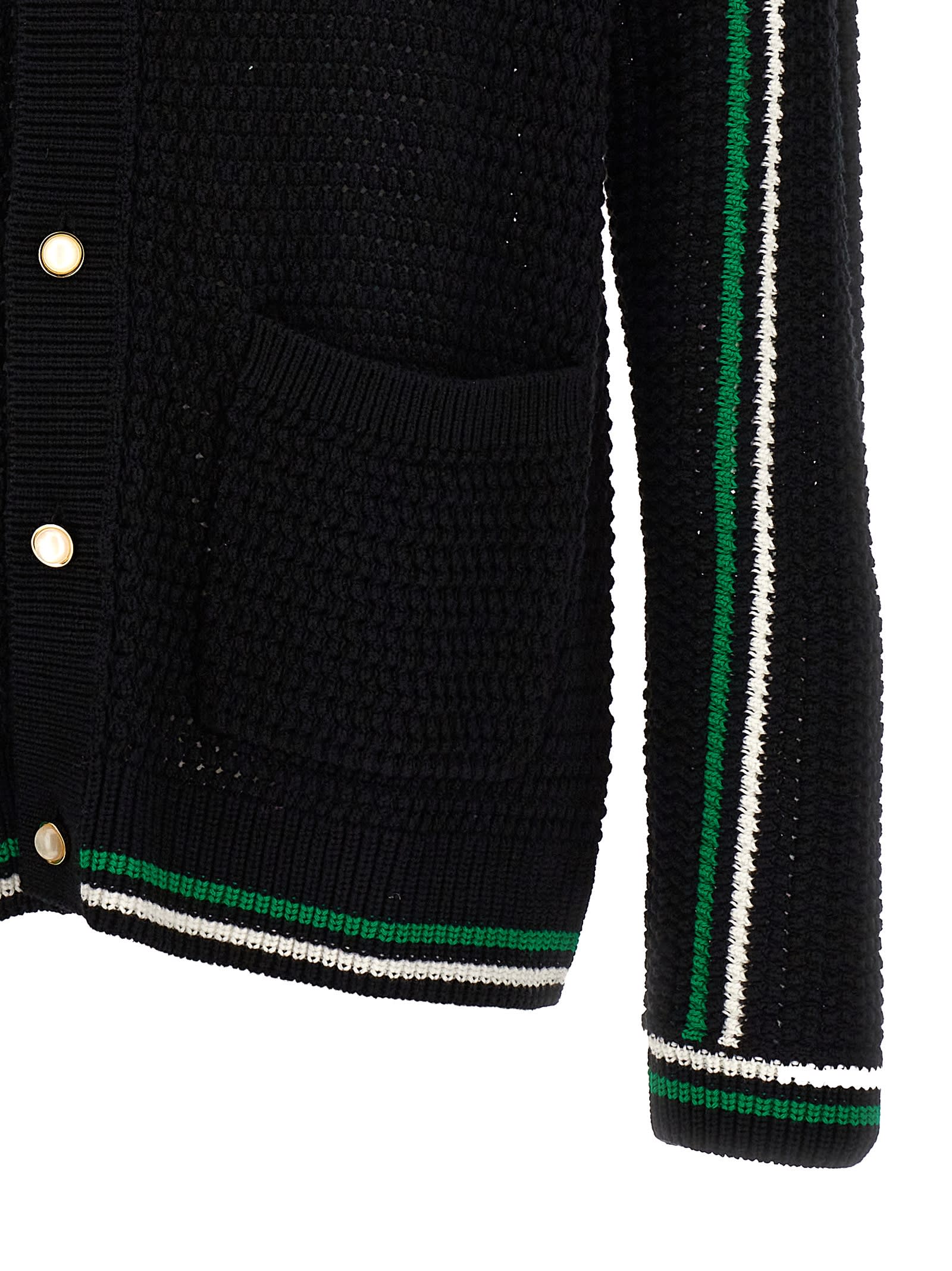Shop Casablanca Crochet Effect Tennis Shacket Cardigan In Black