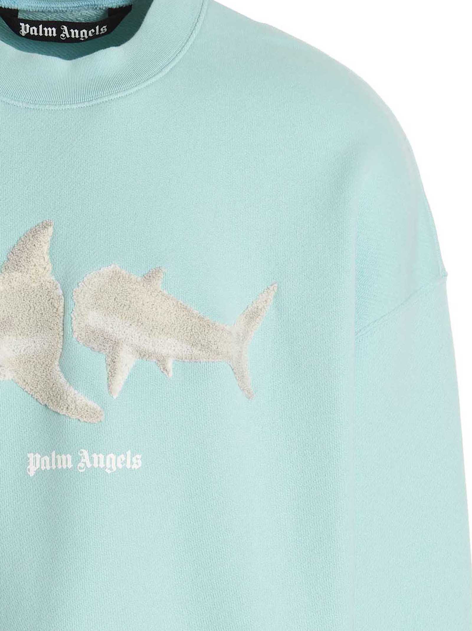 Shop Palm Angels White Shark Sweatshirt In Light Blue