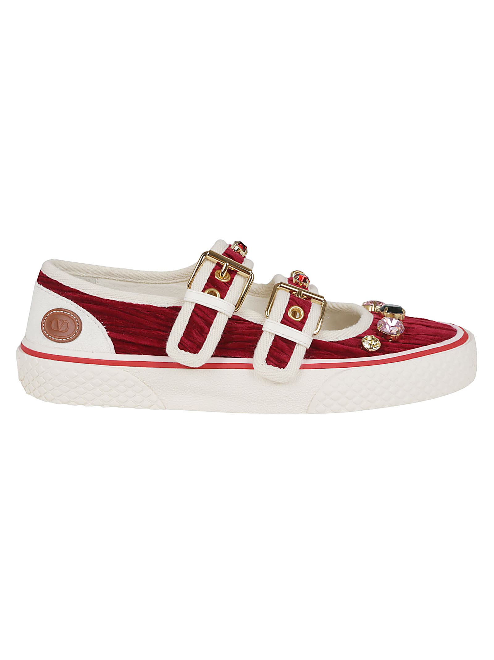 Valentino Maroon Jewel-embellished Sneakers In Red
