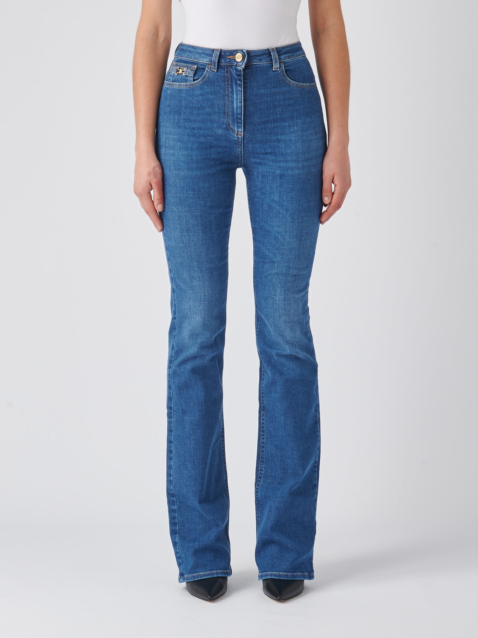 Shop Elisabetta Franchi Cotton Jeans In Denim Blu
