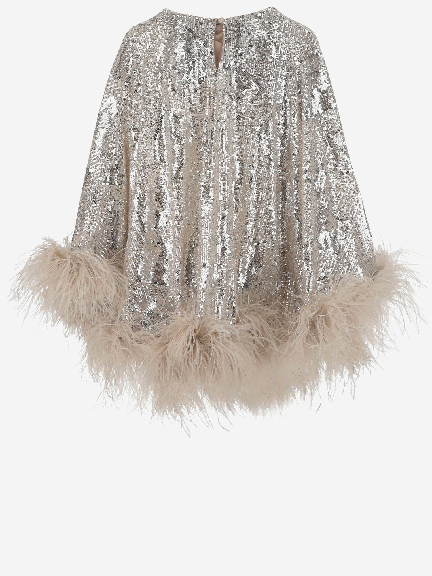 Taller Marmo Sequinned Feather-trim Nassau Mini Dress In Silver