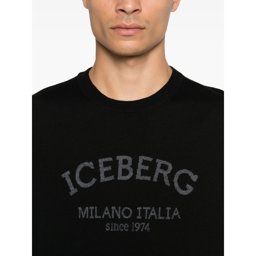 Iceberg Logo-embroidered Wool Sweater In Black