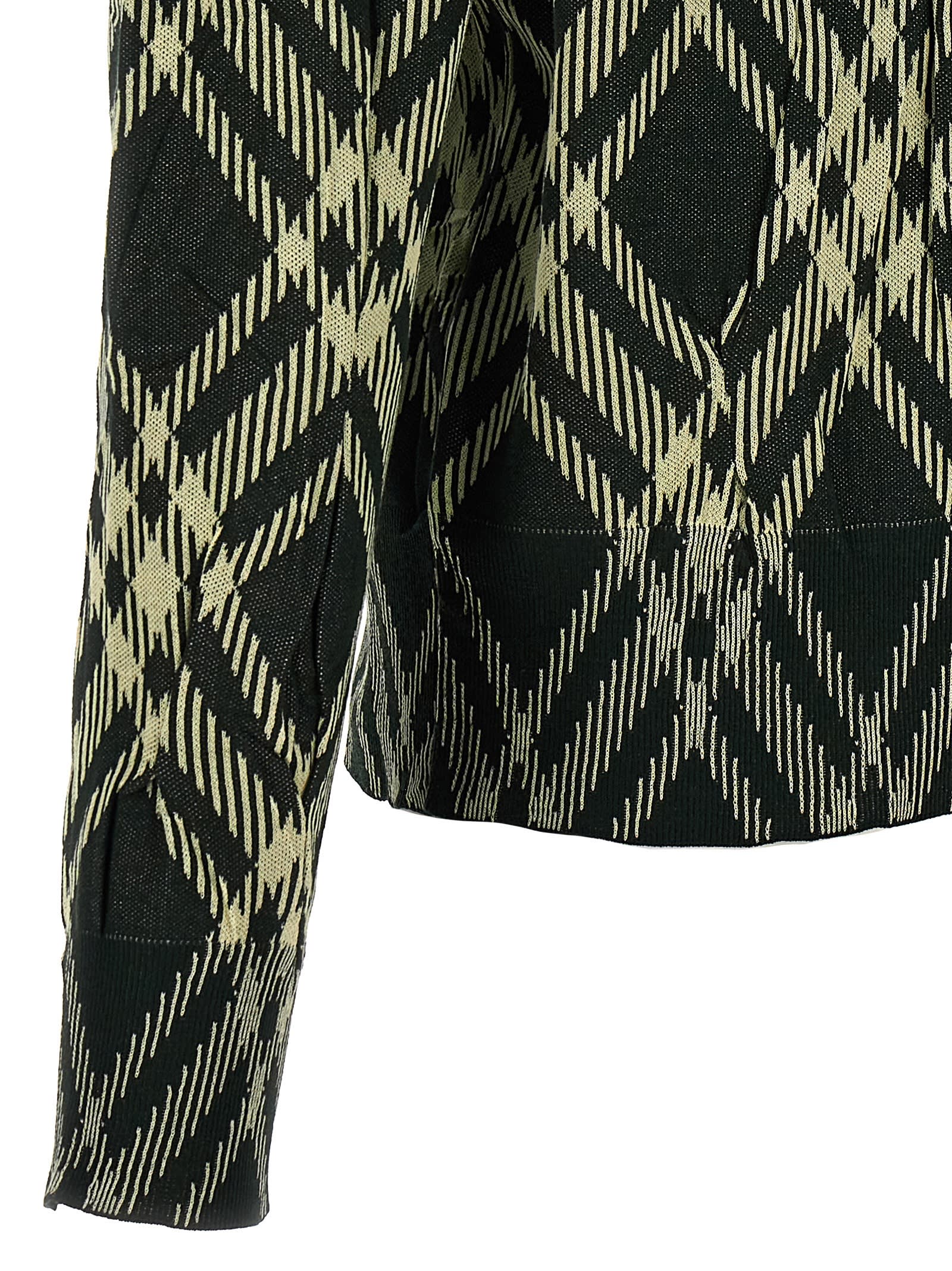 Shop Burberry Check Crinkled Sweater In Green