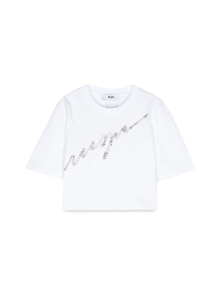 Shop Msgm Crop Girl T-shirt In White