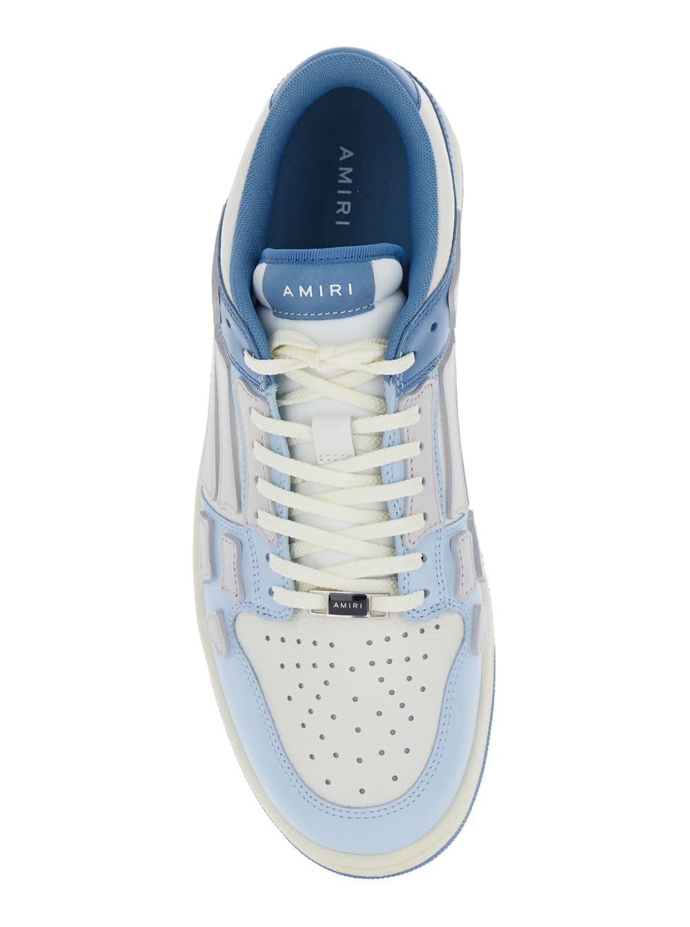 Shop Amiri Skel Top Low Light Blue And Blue Bi-color Sneakers With Skeleton Patch In Leather Man