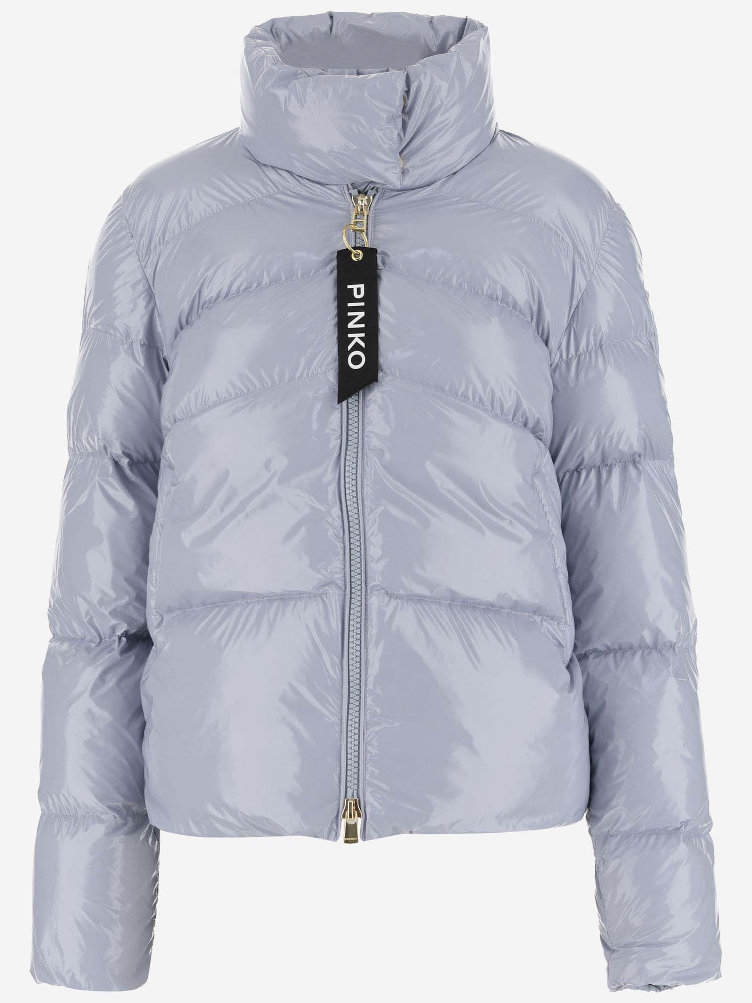 Shop Pinko High Shine Down Jacket In Clear Blue