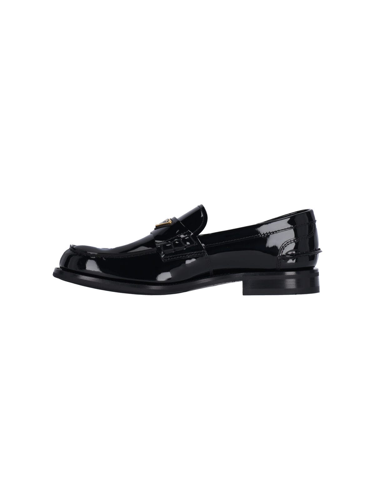 Prada Shiny Round Toe Loafers In Black