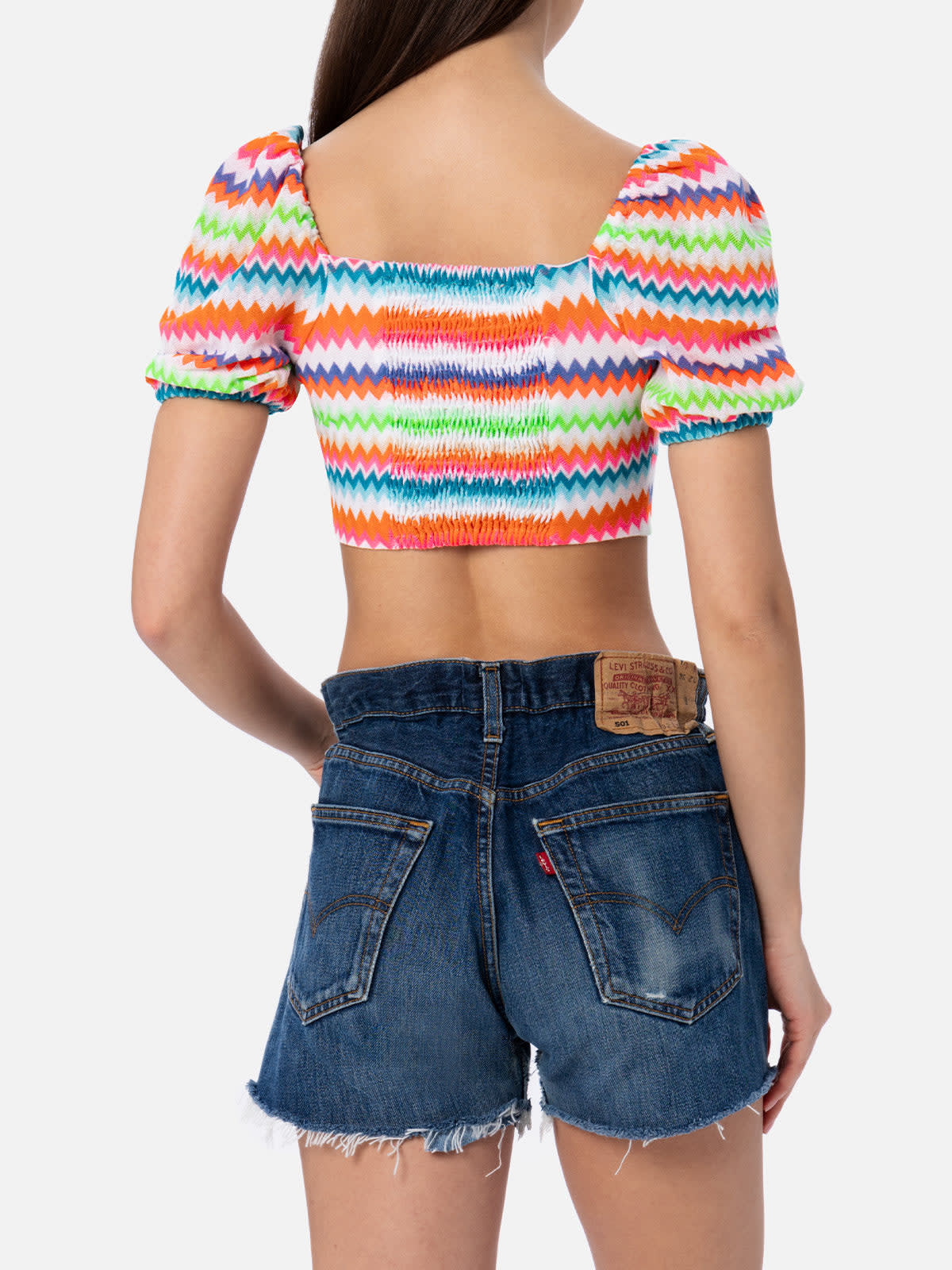 Shop Mc2 Saint Barth Woman Raschel Knit Cropped Top In Multicolor