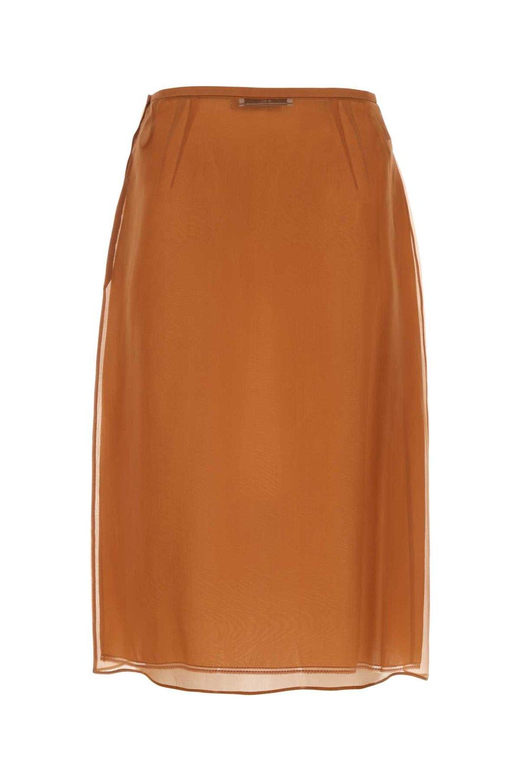 Shop Prada Double Layer Semi-sheer Midi Skirt In Orange