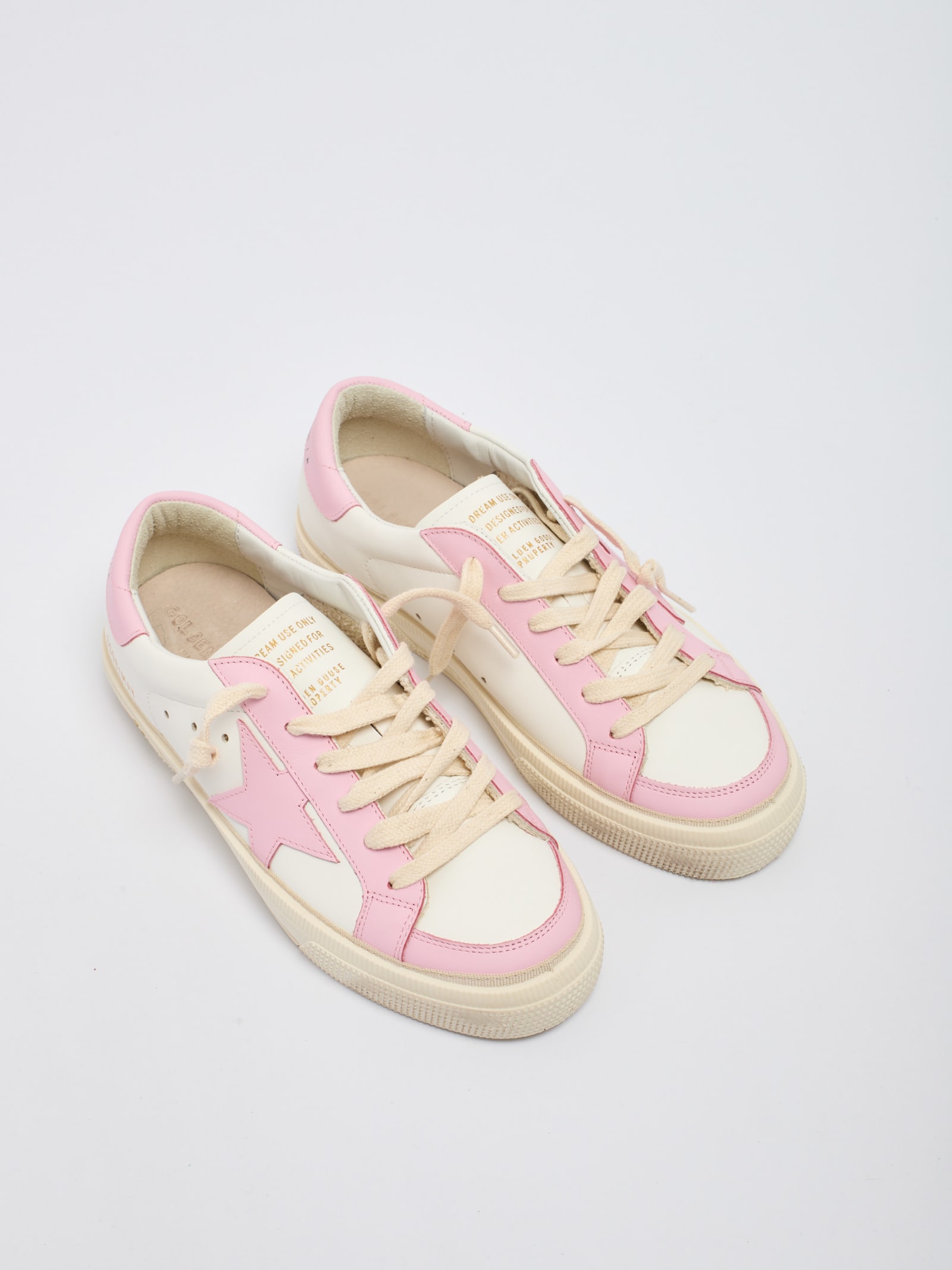 Shop Golden Goose May Leather Sneaker In Bianco-rosa