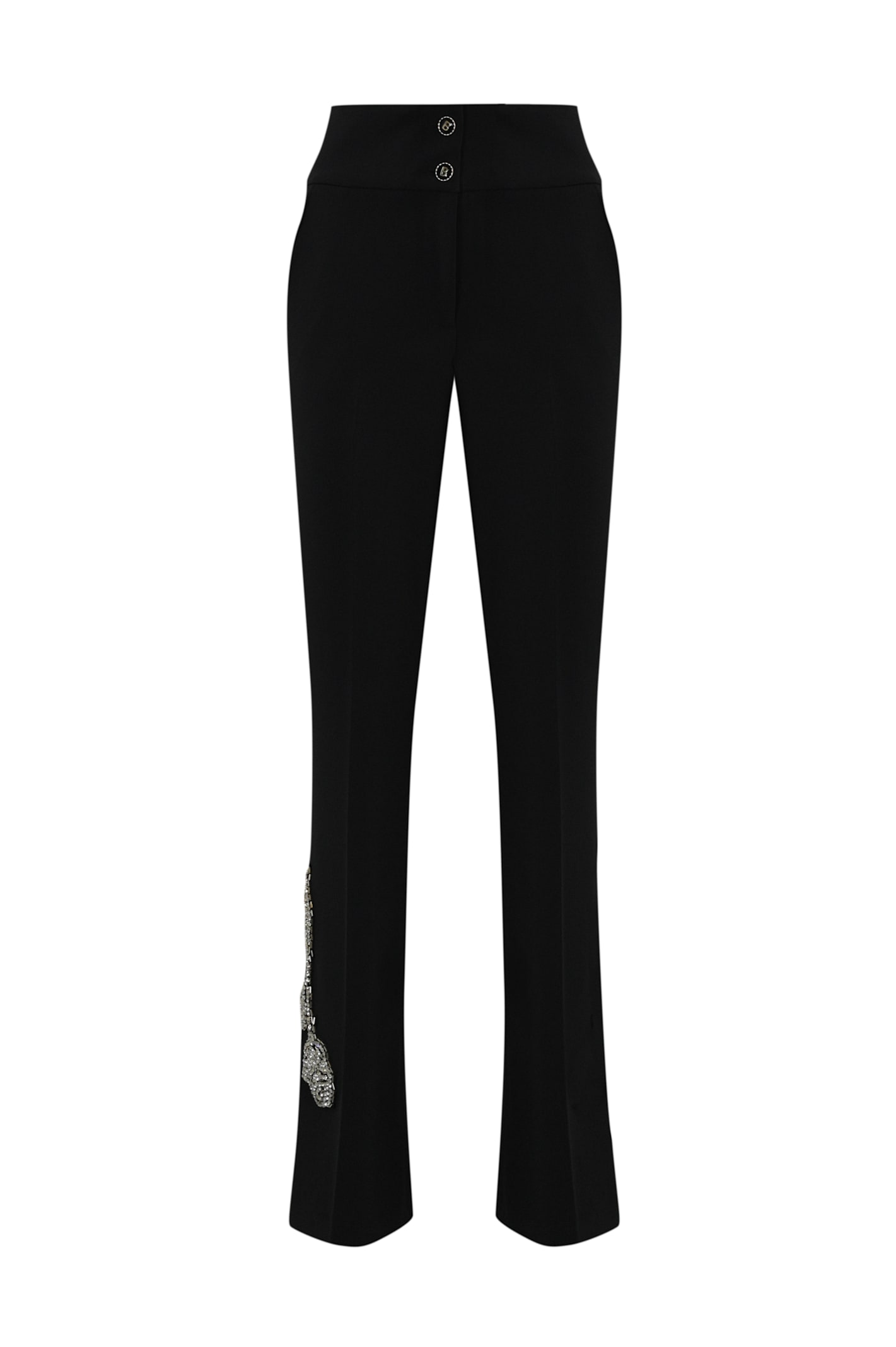 Stretch Crepe Trousers With Rhinestone Embroidery