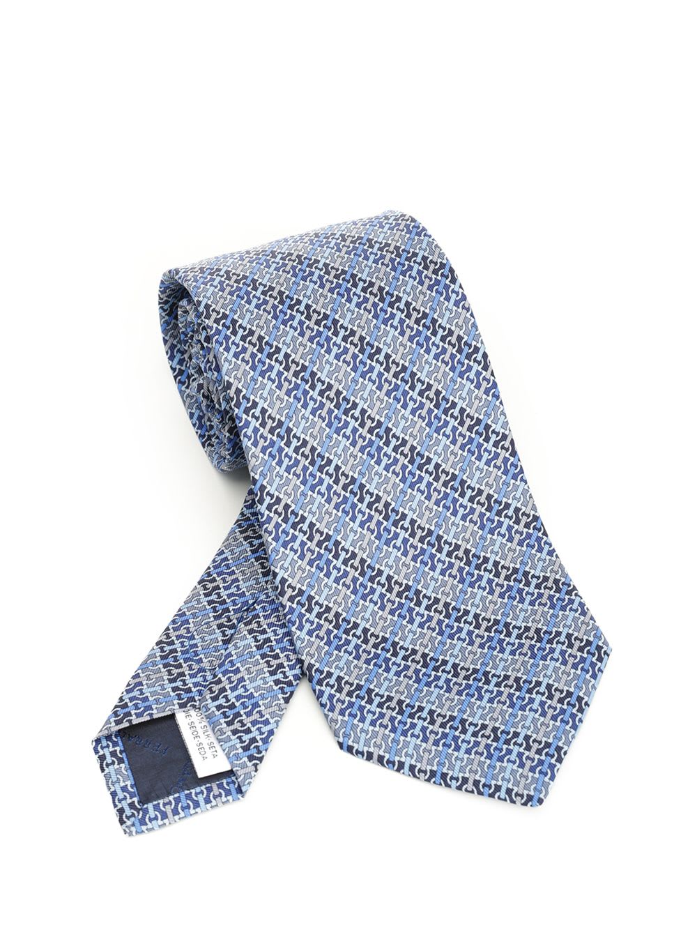 Ferragamo Gancini Chain Print Silk Tie Ties And Bow Ties Blue In Blue