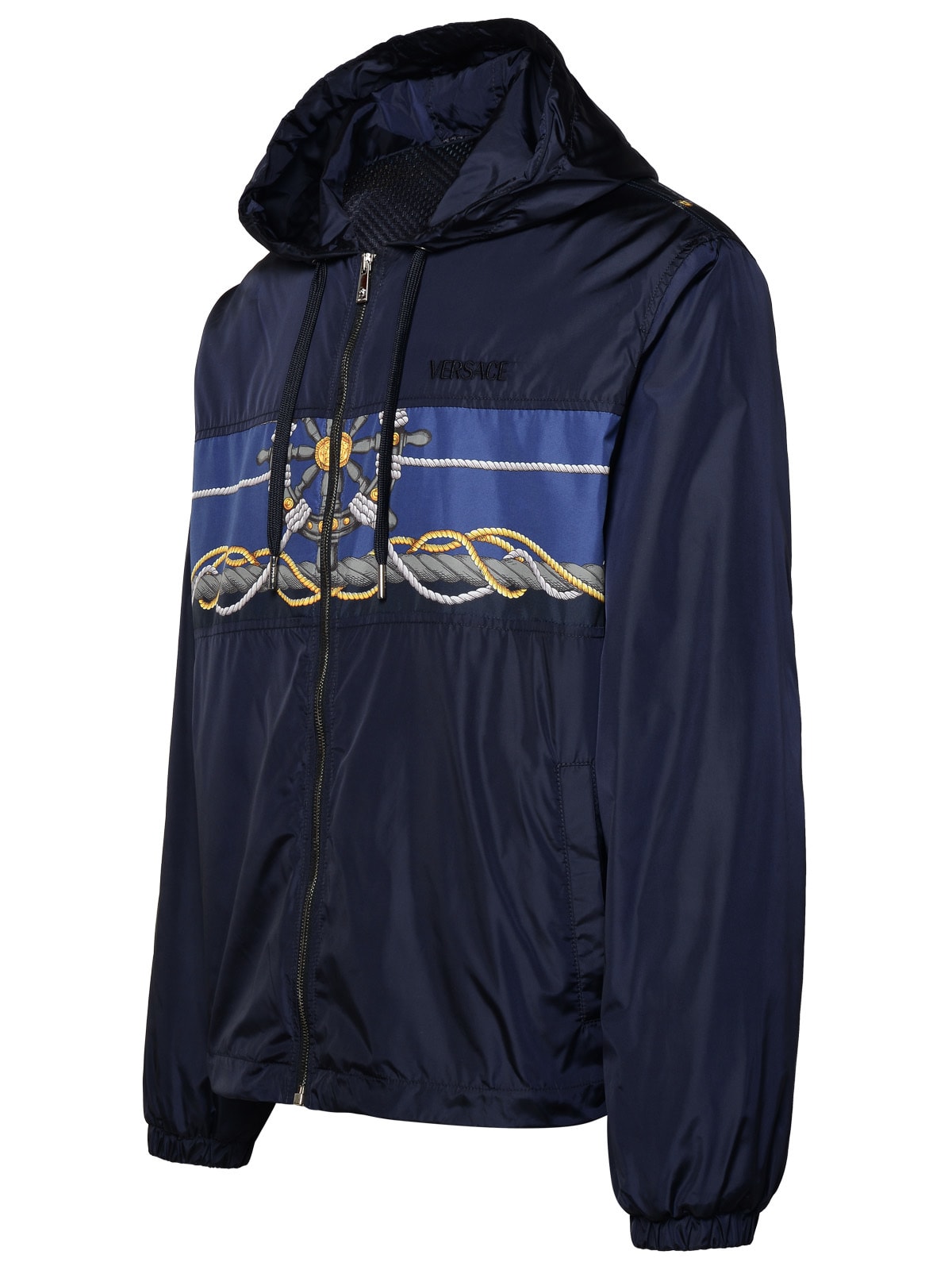 Shop Versace Nautical Blue Nylon Windbreaker In Blue Gold (blue)