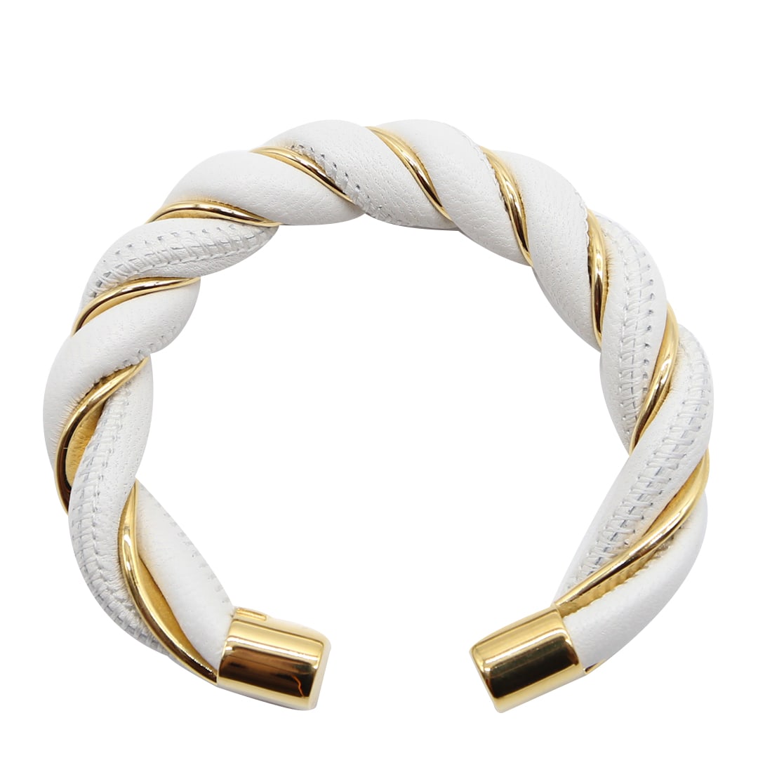 Bottega Veneta White Braided Leather And Gold Plated Silver Bracelet