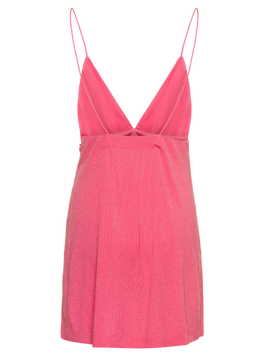 Shop Dsquared2 Mini Salmon Pink Dress With Plunging V Neck And Tonal Rhinestone In Viscose Woman In Paradise Pink
