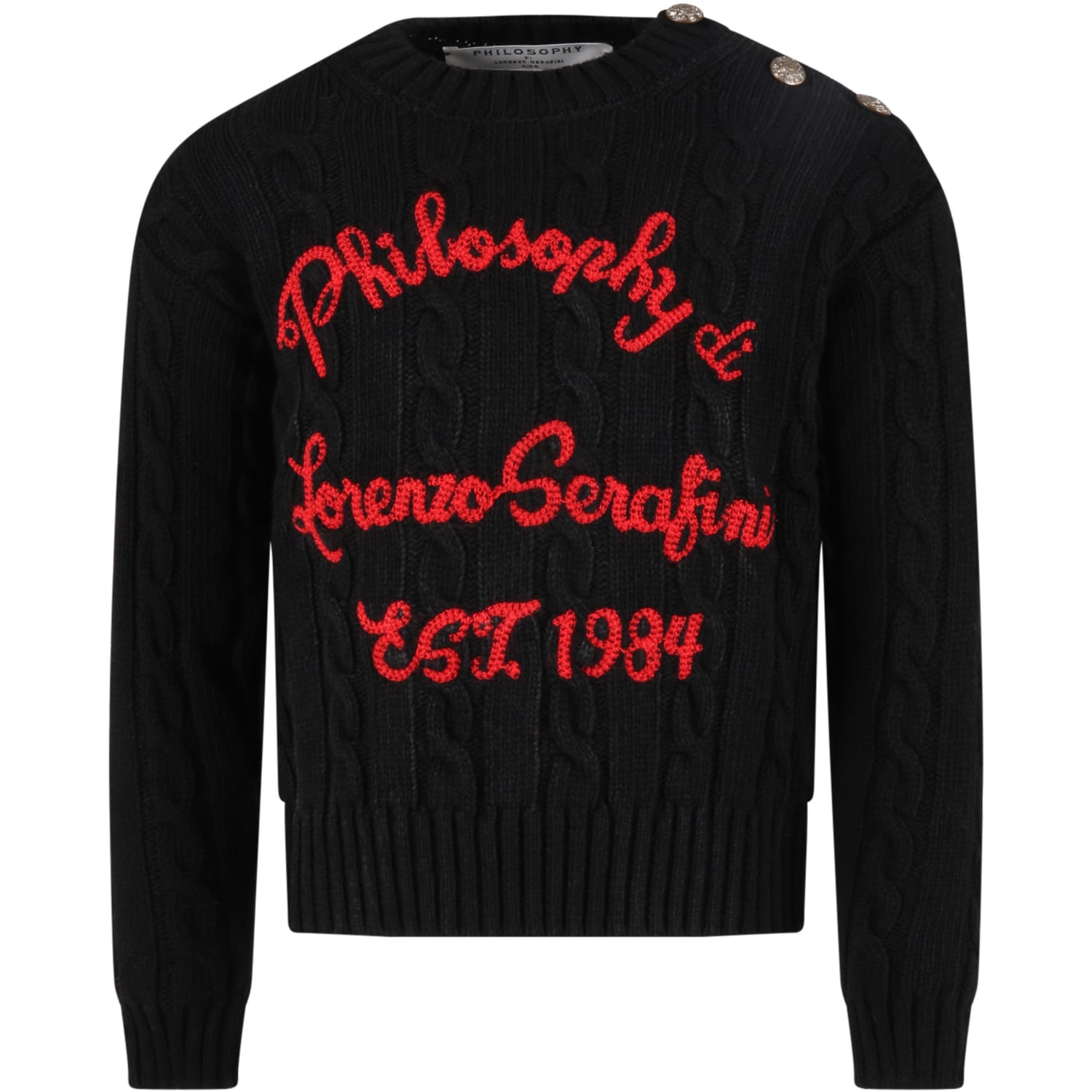 Philosophy di Lorenzo Serafini Kids Black Sweater For Girl With Red Embroided Logo