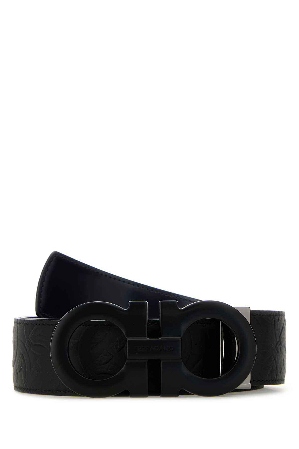 Shop Ferragamo Black Leather Reversible Belt In Neromidnight