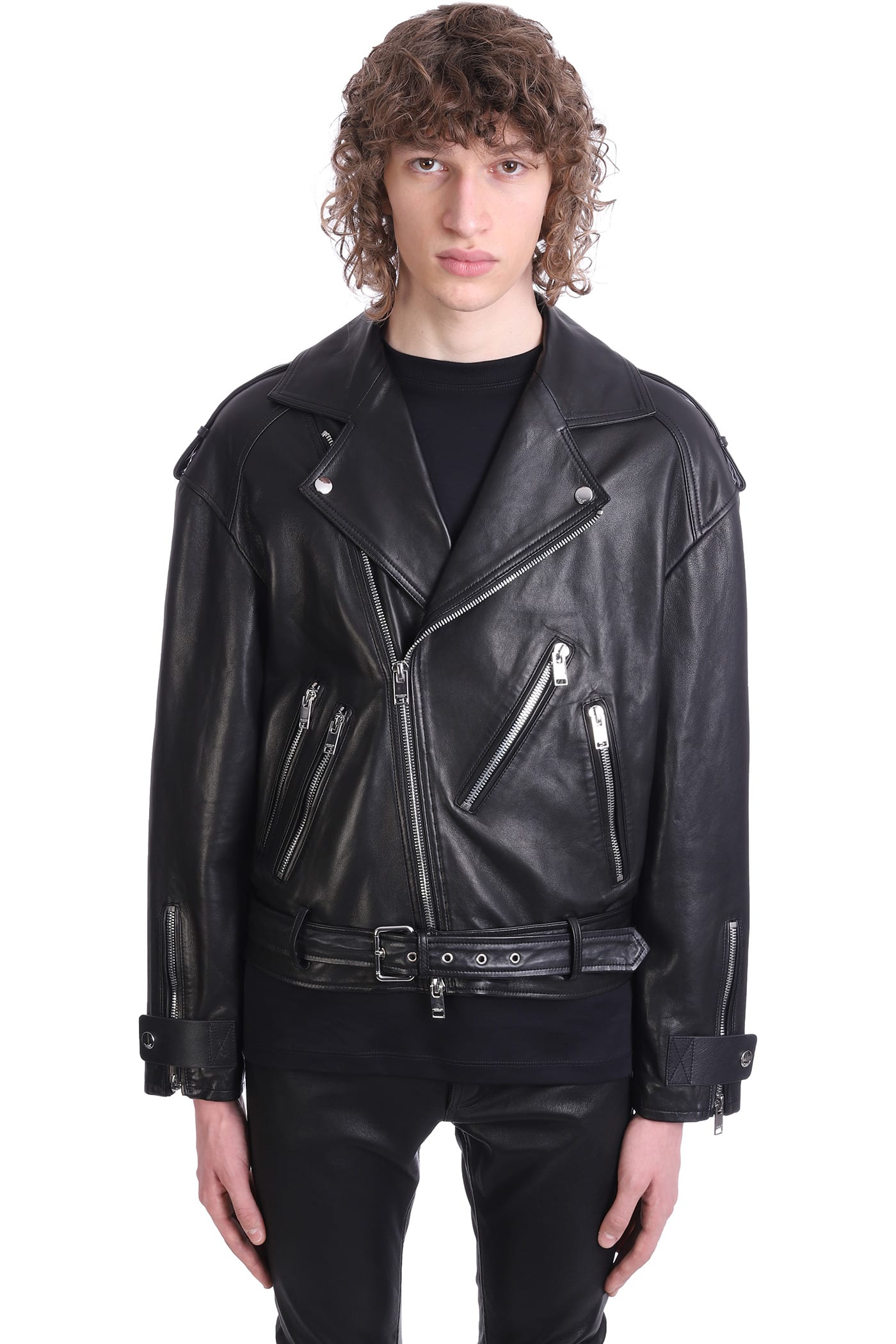 Jacob Lee Biker Jacket In Black Leather