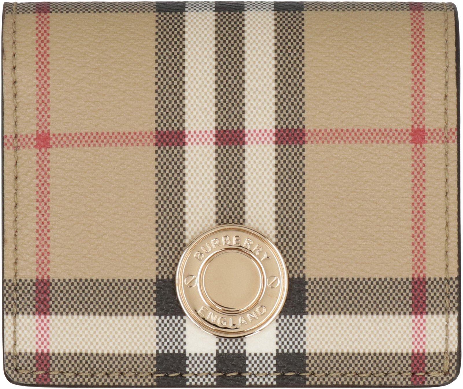 Burberry Structured Check Pattern Wallet In Beige