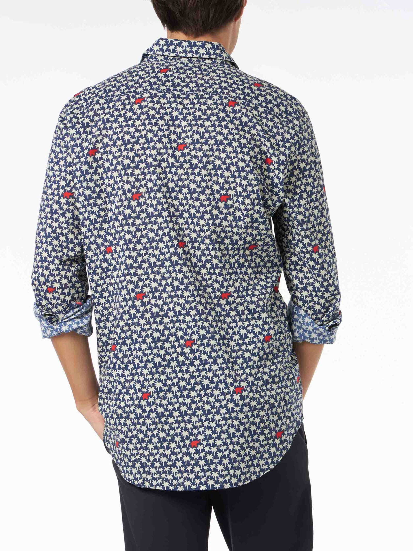 Mc2 Saint Barth Man Muslin Cotton Sikelia Shirt With Palm Print