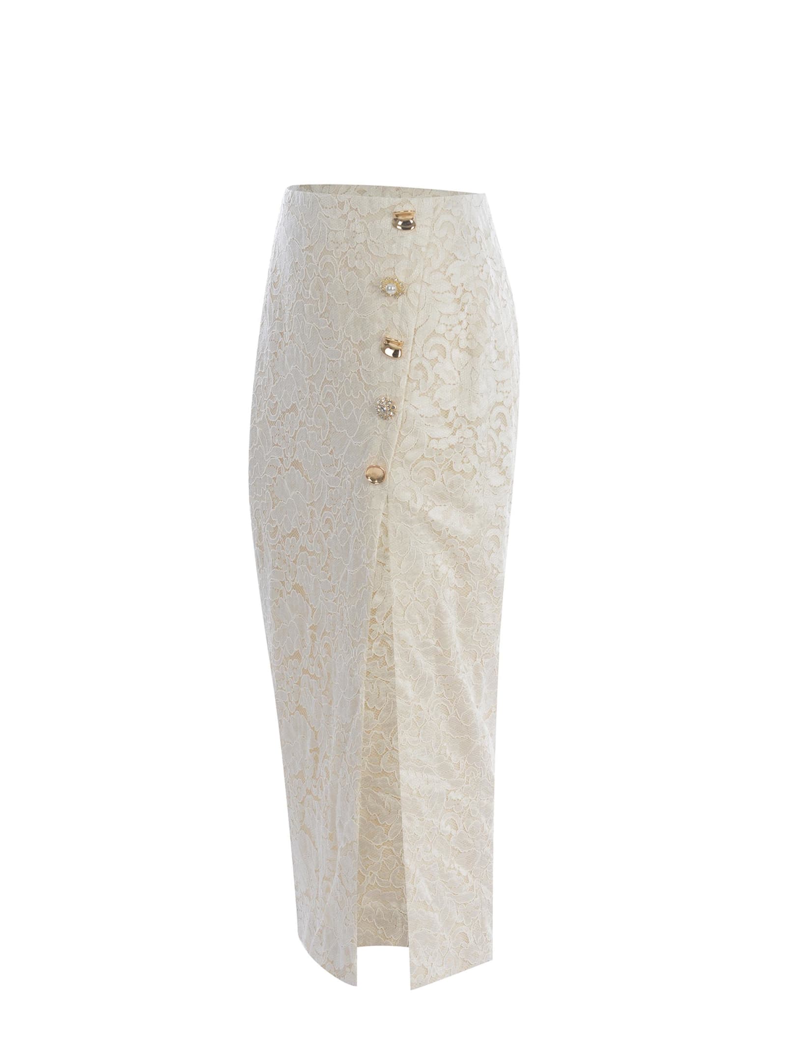Shop Self-portrait Skirt  Made Of Floral Lace In Crema