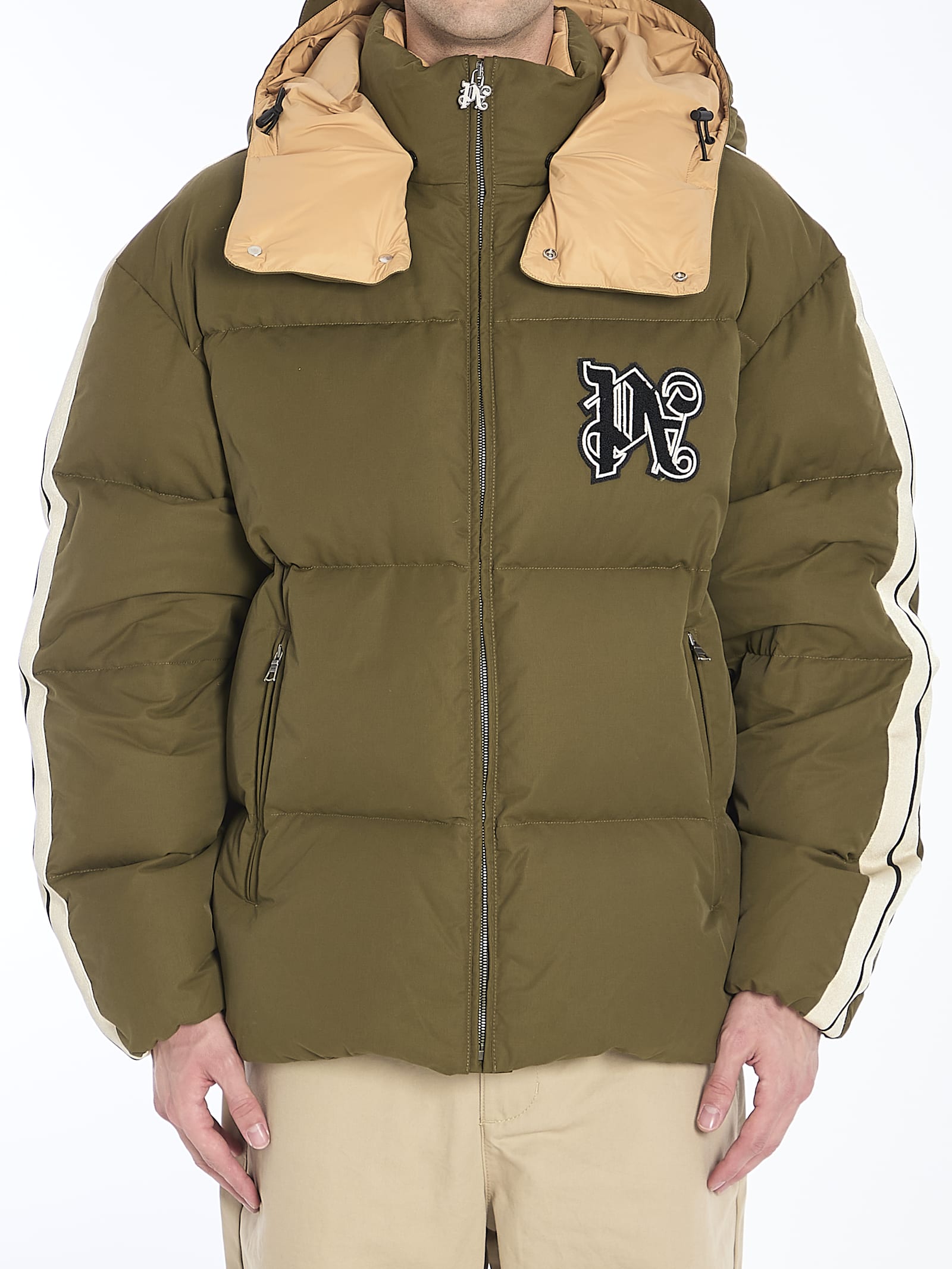 Shop Palm Angels Track Monogram Puffer Jacket In Green