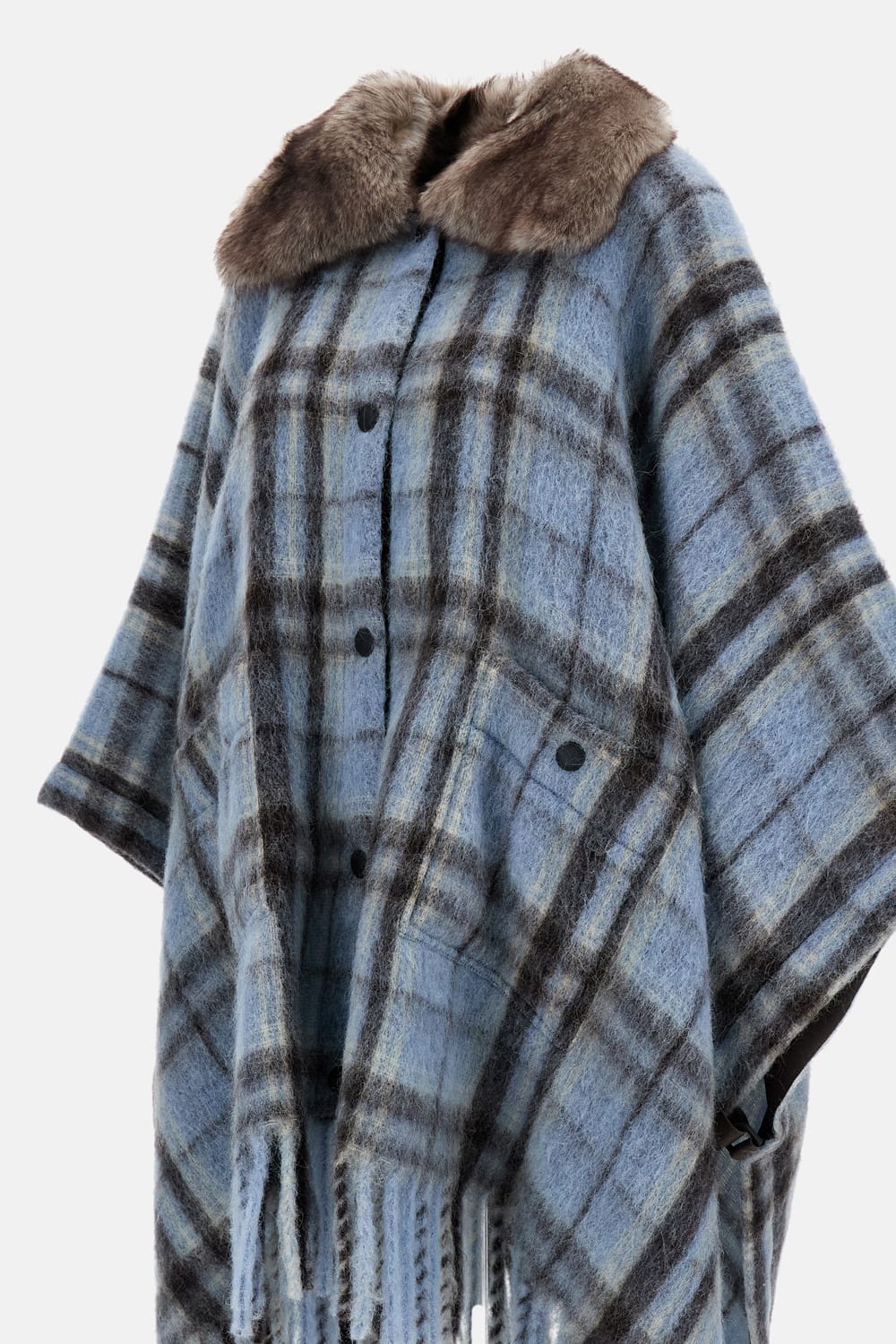 Moncler Tartan Wool Cape In Blue