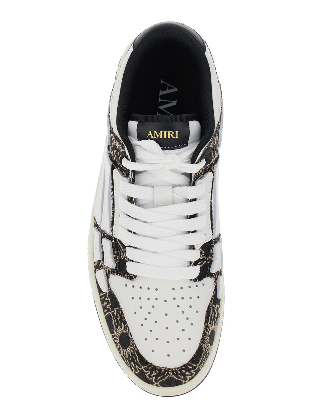 Amiri Quad Skel Panelled Leather Snekaers In Black